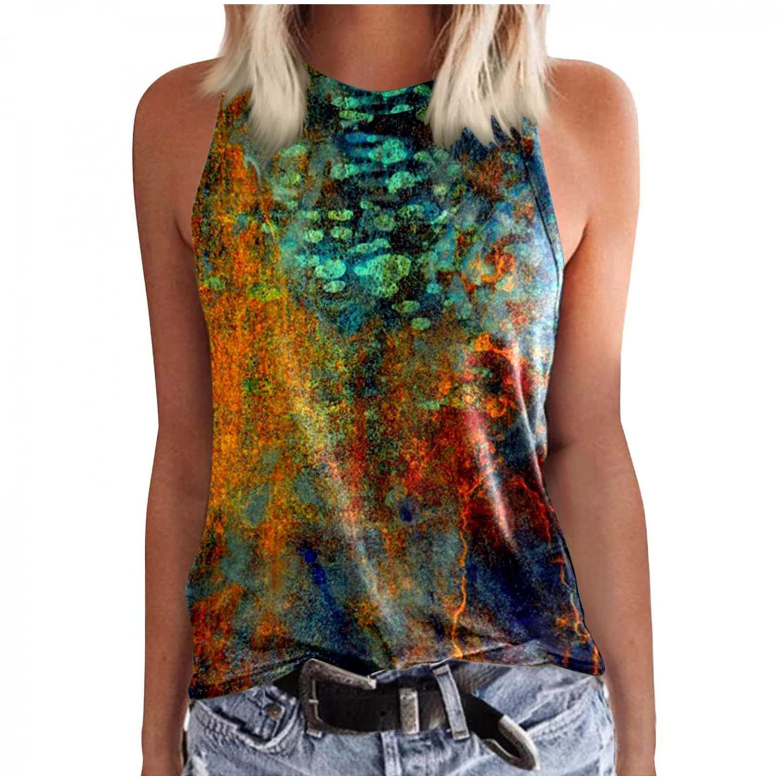 Women's Summer Tank Tops 2022 - Loose Fit Sleeveless Shirts with Floral & Neon Patterns | Casual Crew Neck Cute Vests for Beach, Gym & Everyday Wear