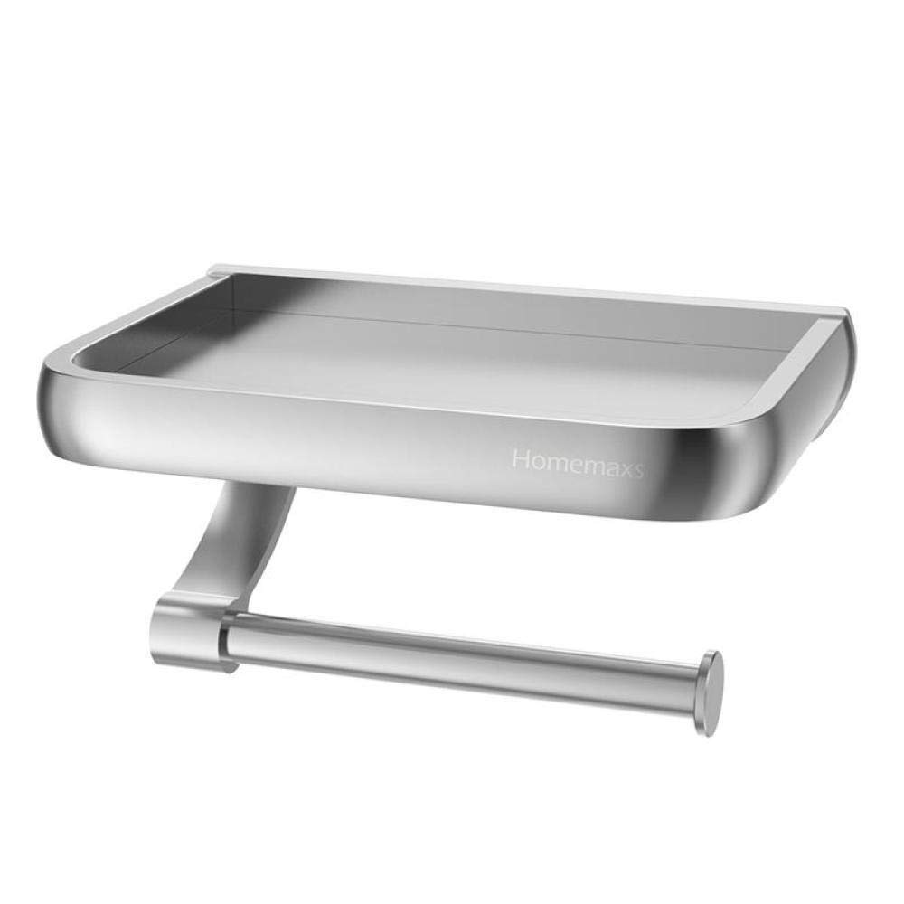 XiXiBoom Wall Mount Toilet Paper Holder - Aluminum Bathroom Tissue Roll Dispenser with Phone Shelf - Space Saving Toilet Roll Organizer for Restroom, Kitchen, RV & Office Use