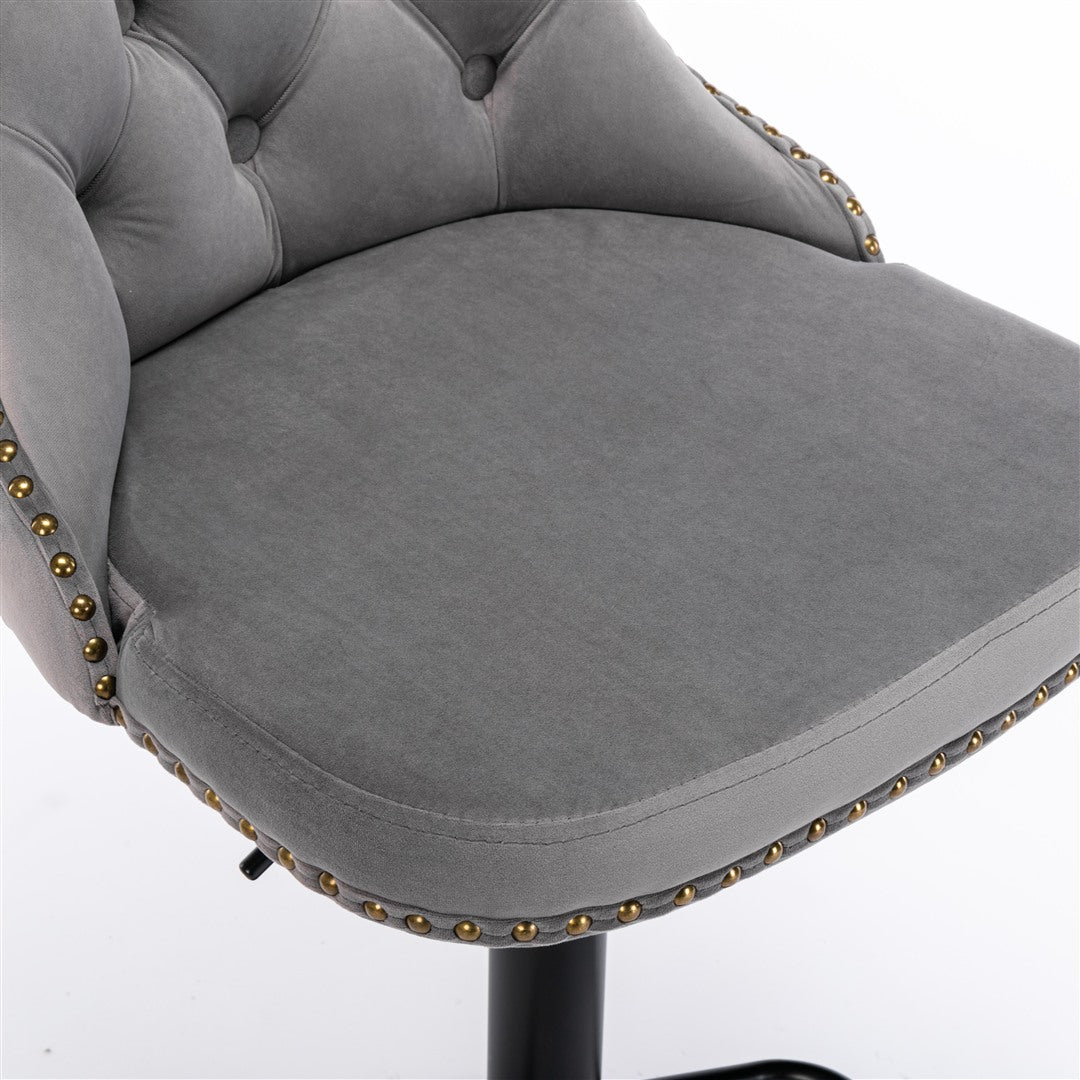 Adjustable Height Swivel Bar Stools with Footrest - Velvet Upholstered Nailhead Accent Bar Chairs for Kitchen Island, Home Bar & Dining Counter - Set of 2