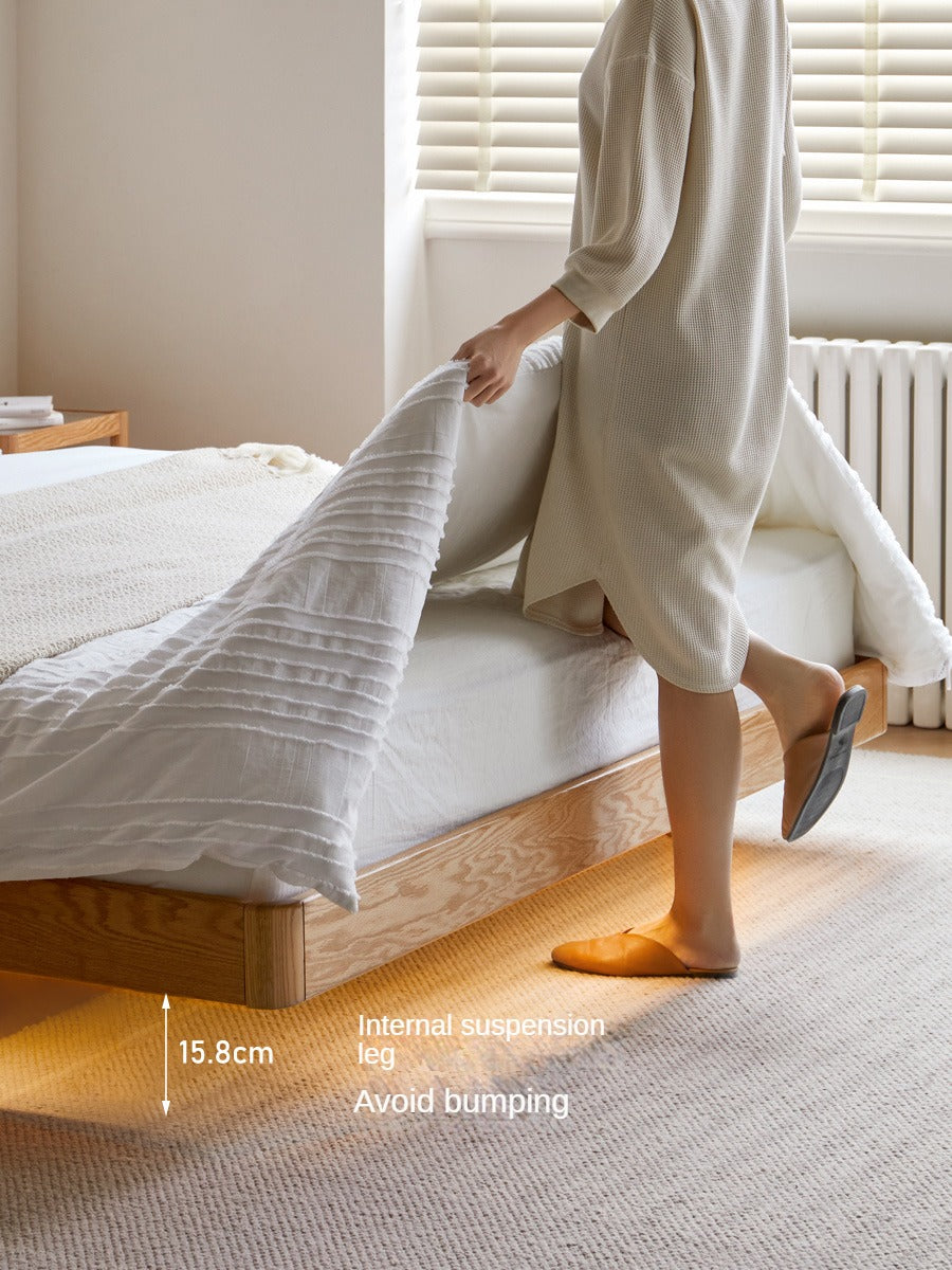 Solid Oak Wood Suspension Luminous Bed - Modern Floating Platform Bed with LED Lighting for Bedroom, Guest Room, or Dorm