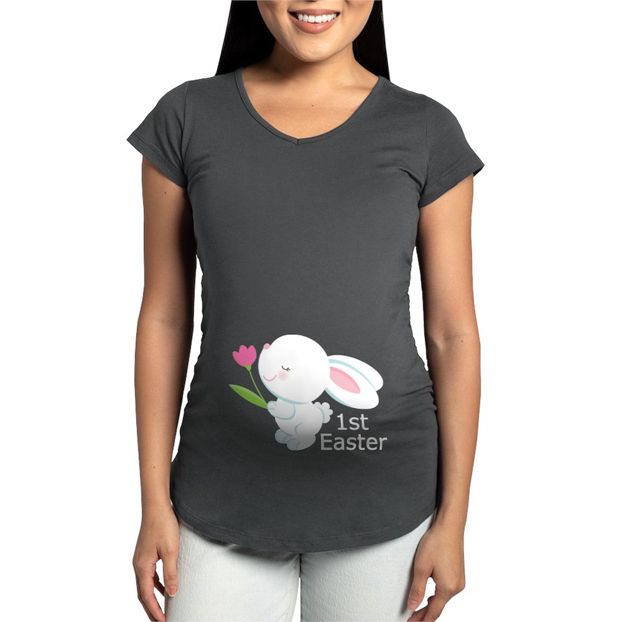 Cute 1st Easter Bunny Pregnancy T-Shirt for Women - Maternity Ruched Side Tee for Expecting Moms | Perfect for Easter Photos, Baby Announcements & Maternity Wardrobe