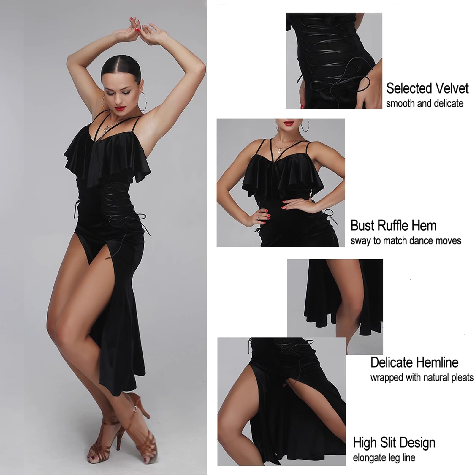 Elegant Backless Velvet Latin Dance Dress for Women - Salsa, Tango, Flamenco, Jazz Costume for Performances & Social Dancing