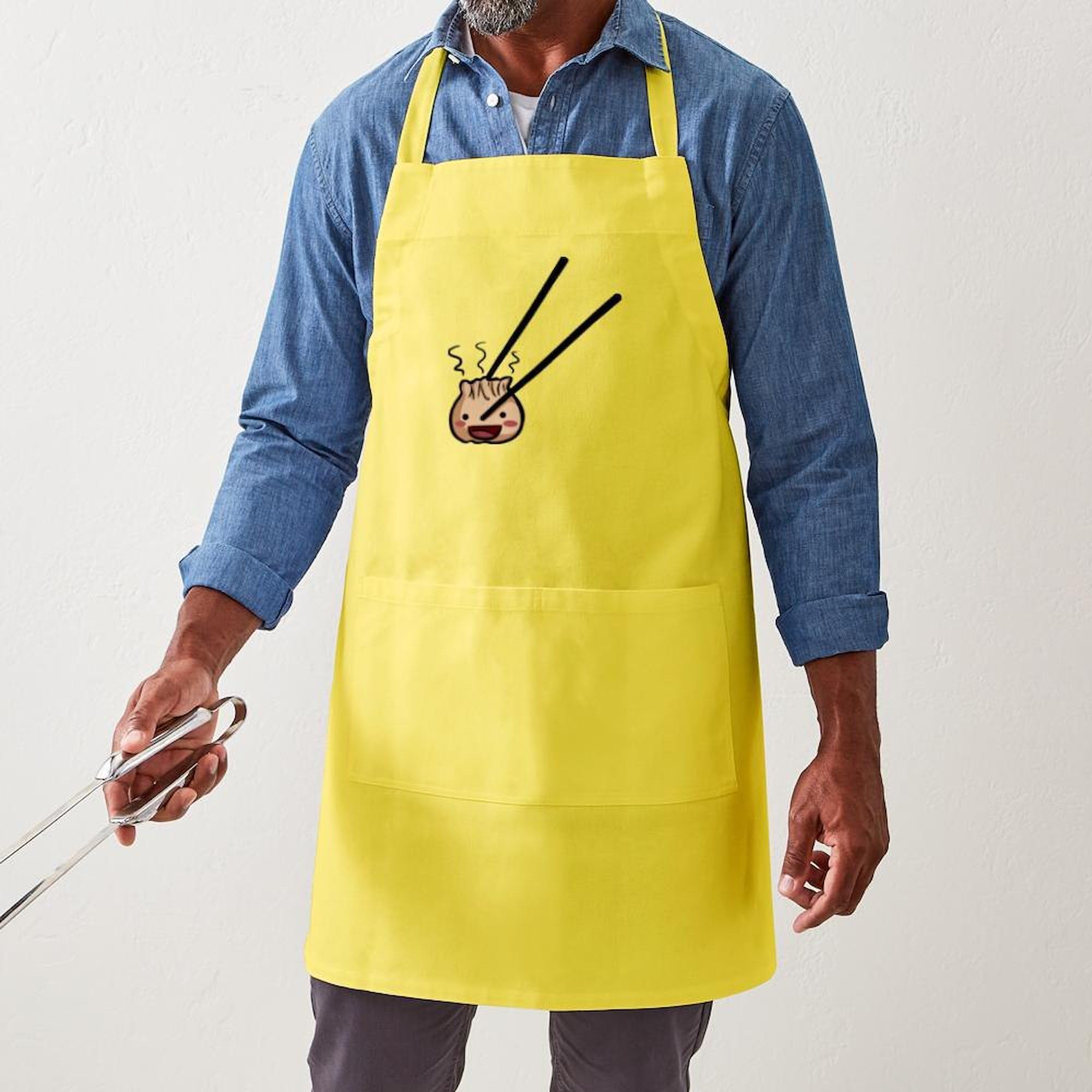 Happy Dumpling Kitchen Apron with Pockets - Adjustable BBQ Grilling & Baking Apron for Cooking, Hosting & Outdoor Parties - Perfect for Chefs, Home Cooks & Gift Giving