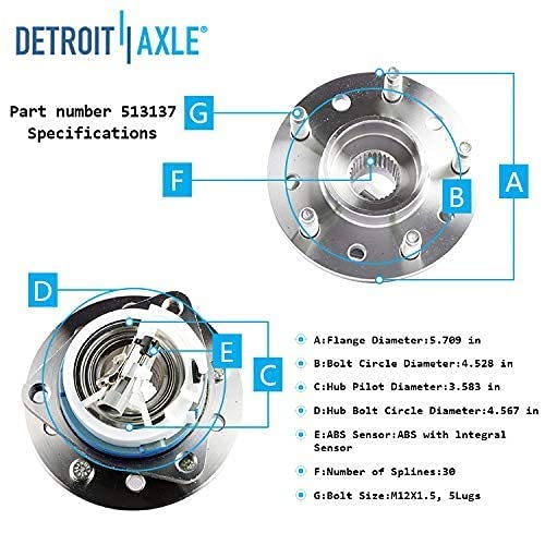 Detroit Axle - 2 Front Wheel Bearing Hub Assemblies for Chevy Malibu Pontiac Grand Am Oldsmobile Cutlass Alero Chevrolet Classic | Replacement Wheel Bearings & Hubs Set | Perfect for DIY Repairs & Professional Auto Maintenance