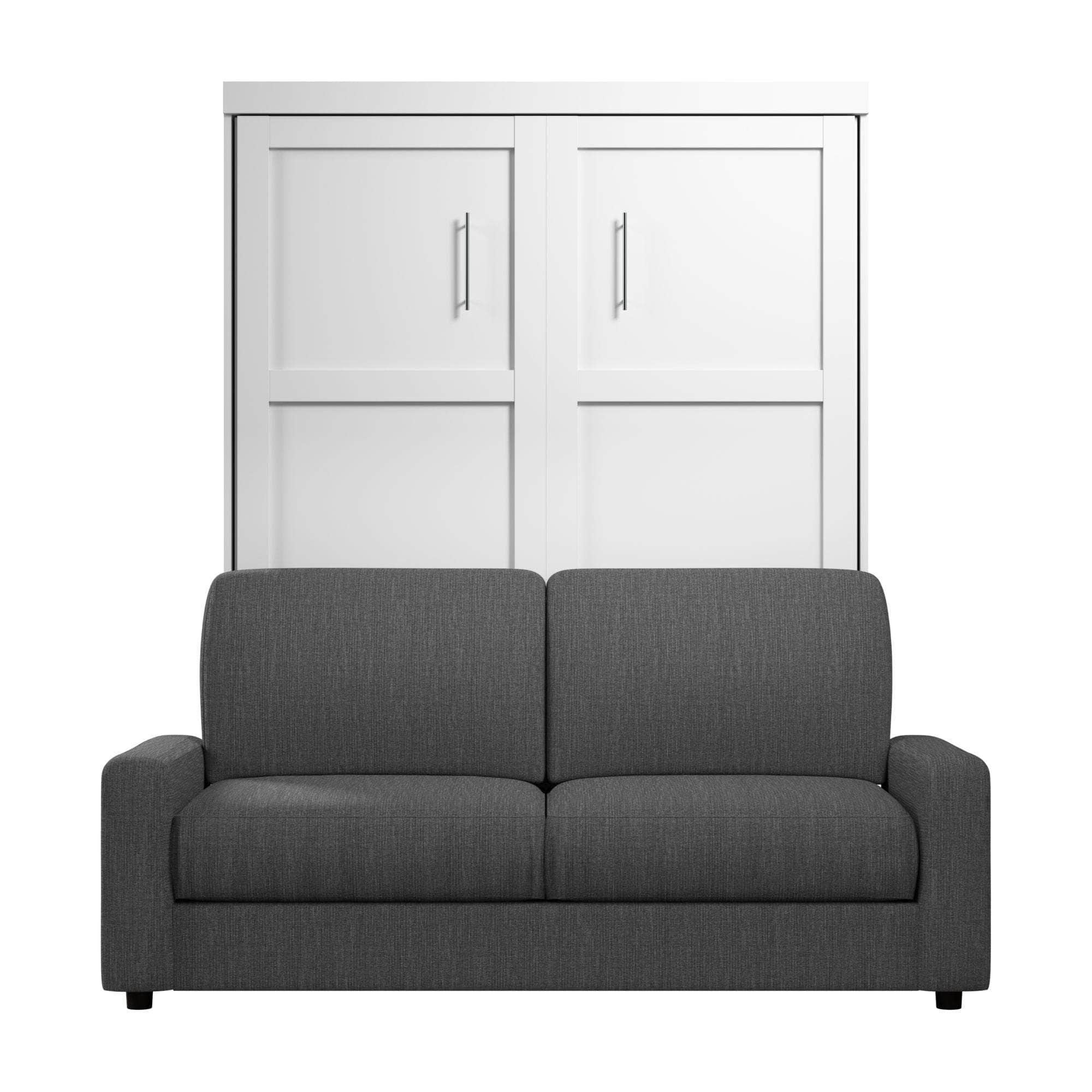 Queen Murphy Wall Bed with Sofa in White - Space-Saving Foldable Bed for Small Apartments, Guest Rooms & Home Offices