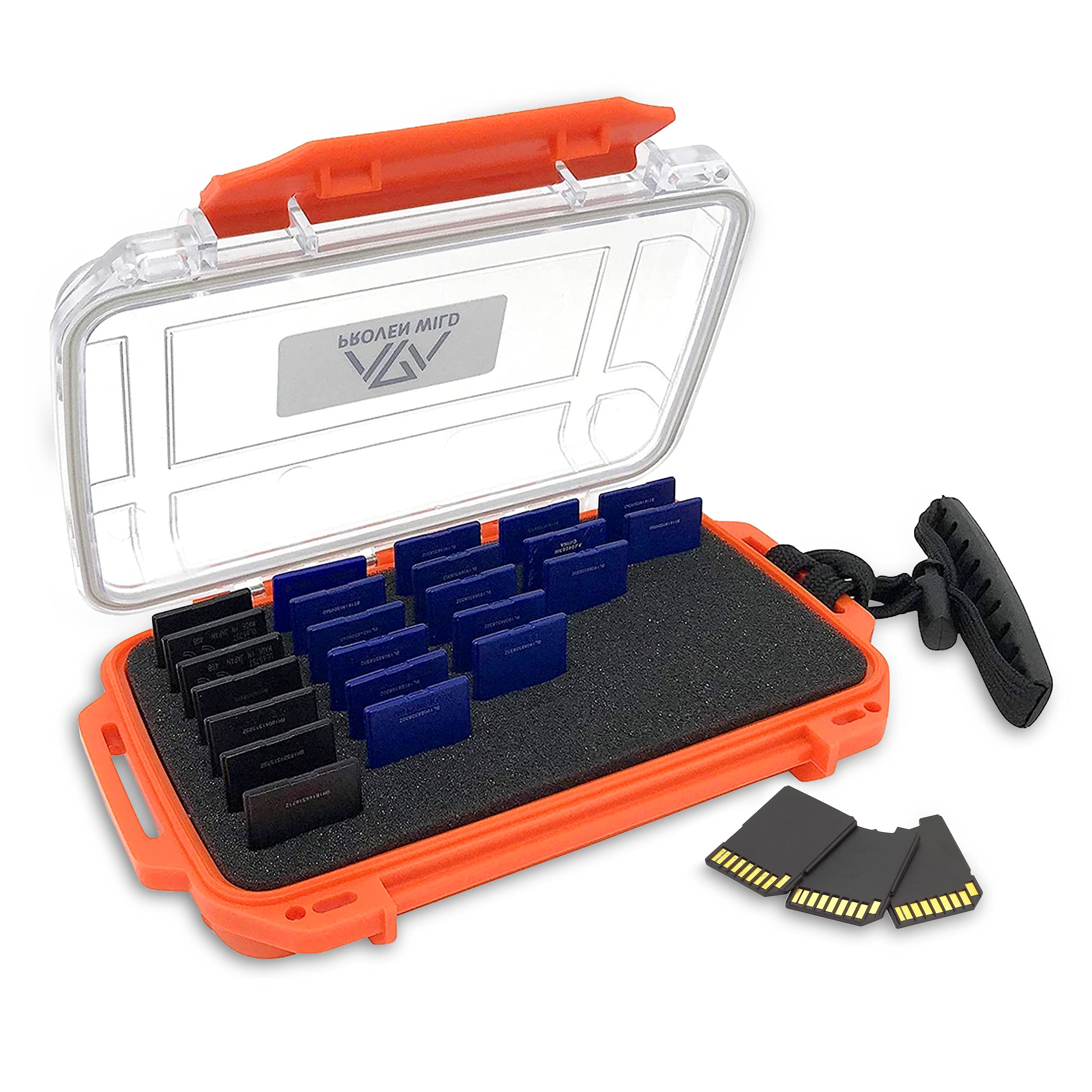 Proven Wild Waterproof SD Card Holder Case - Durable Memory Card Organizer for 35 SD Cards, Compatible with DSLR & Trail Cameras (Orange) - Perfect for Travel, Photography & Outdoor Adventures