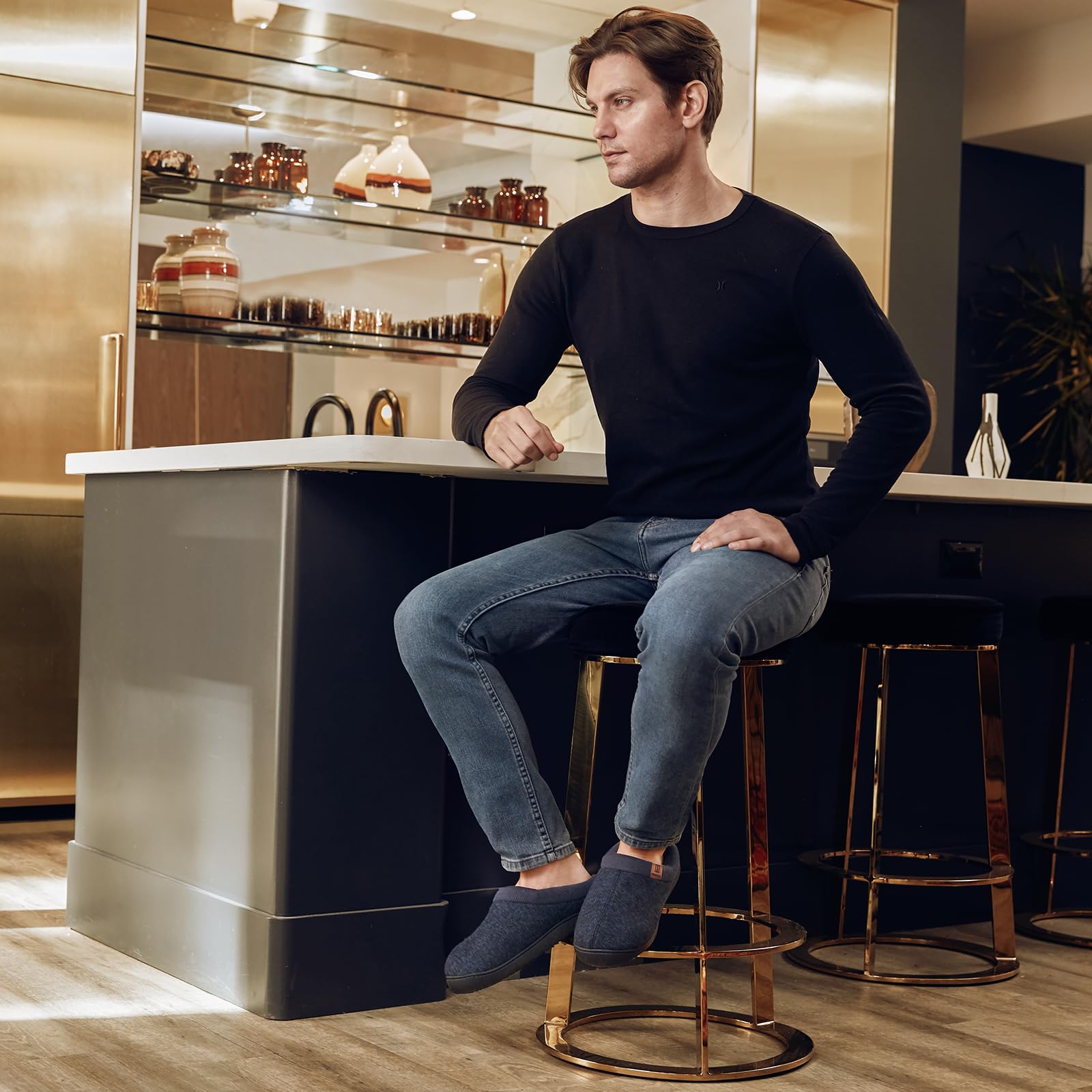 MERRIMAC Men's Slip-on Slippers - Memory Foam House Shoes for Indoor Comfort & Non-Slip Safety - Perfect for Lounging at Home, Relaxing & Light Housework