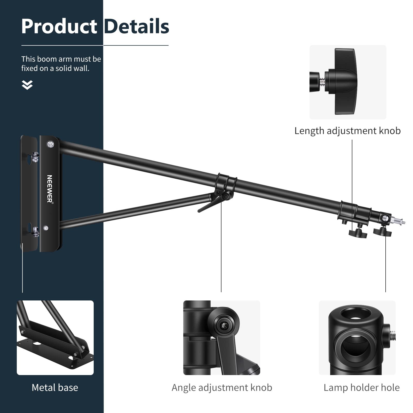 Neewer 2-Pack Adjustable Photography Boom Arm - 180° Rotation Studio Light Stand Mount for Strobe Lights, Monolights, Softboxes & Umbrellas (70.8in/180cm, Black) - Perfect for Home Studios & Professional Photography Setups