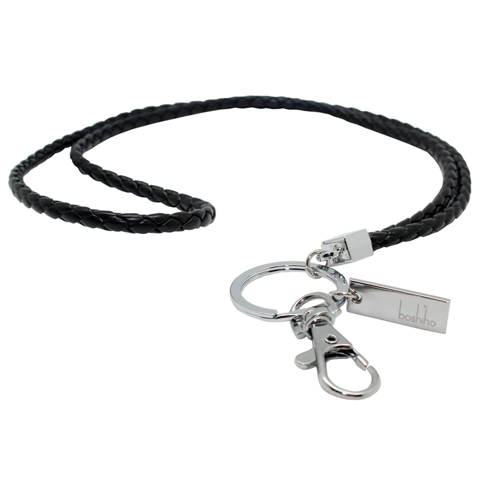 Boshiho Vertical Leather ID Card Badge Holder with Detachable Keychain Lanyard - Black | Professional Security Badge Holder for Work, Office, Events & Conventions
