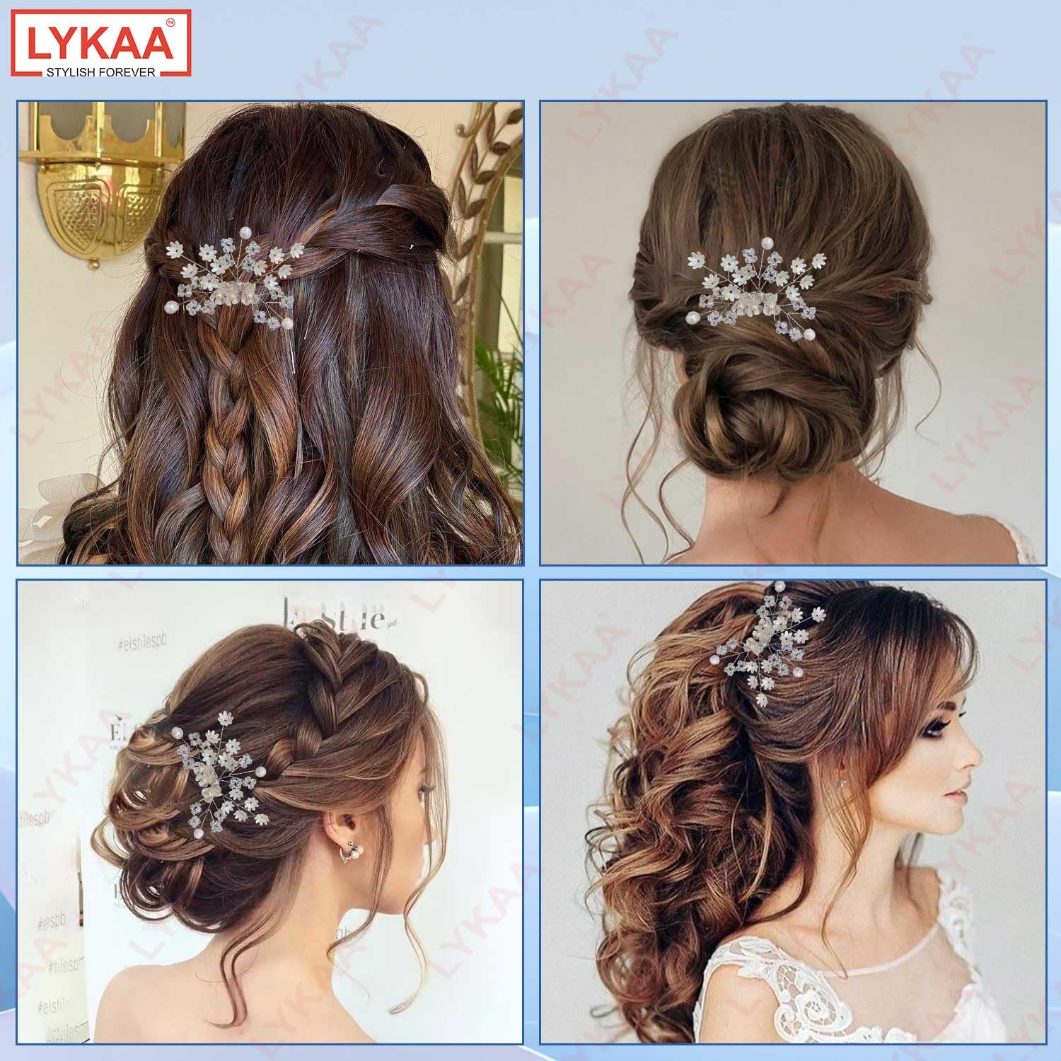 LYKAA Korean Stylish Rhinestone Pearl Hair Clips for Women & Girls - Silver Bun Pins, Side Combs, Juda Hair Accessories (Pack of 1) - Perfect for Weddings, Parties & Everyday Elegant Hairstyles