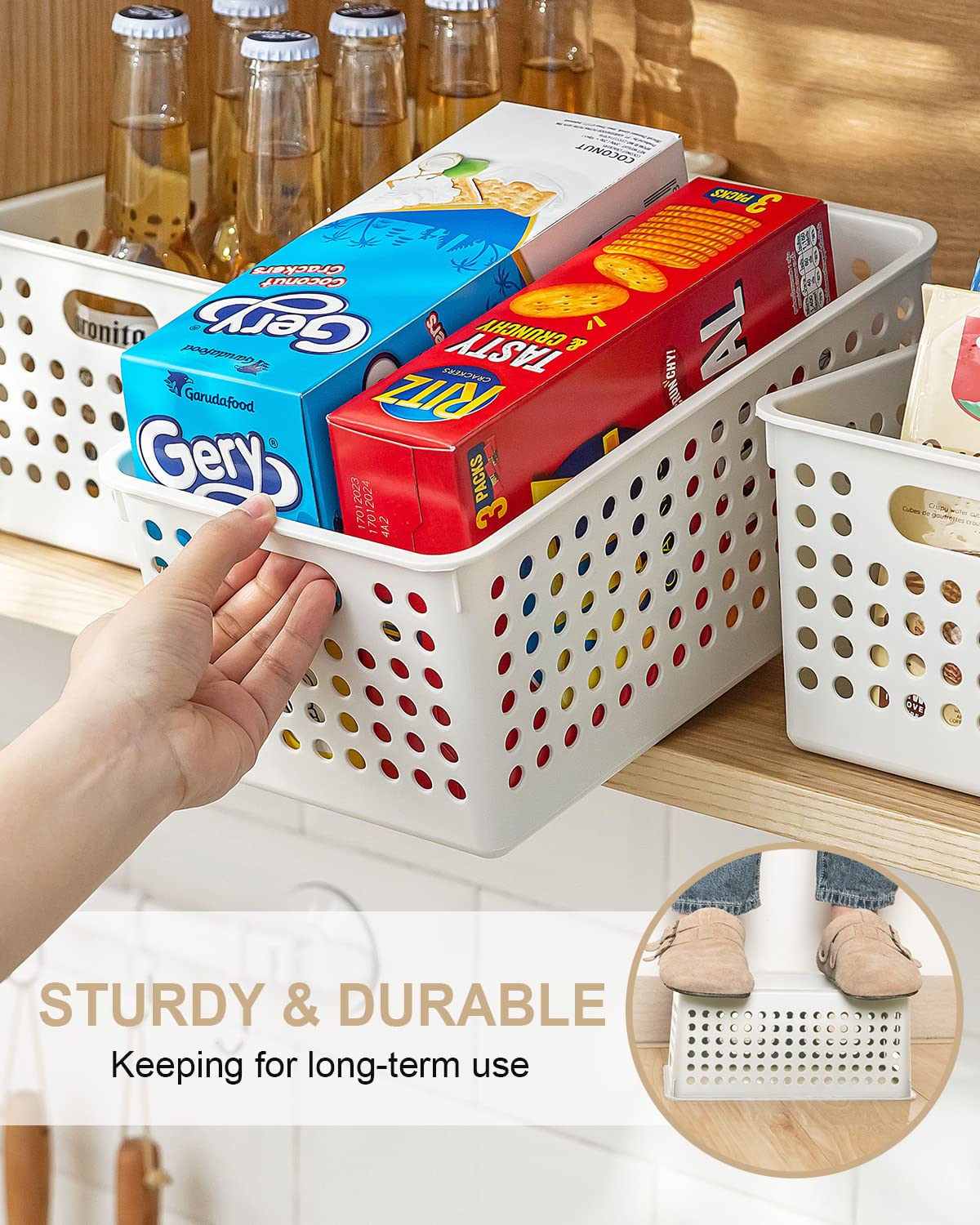 10-Pack Plastic Storage Baskets - Small Stackable Pantry Organizer Bins for Kitchen, Bathroom, Bedroom & Office | Space-Saving Home Organization Solution for Shelves, Countertops, Cabinets & Desktops | Perfect for Clutter-Free Living Spaces & Efficient Storage Needs