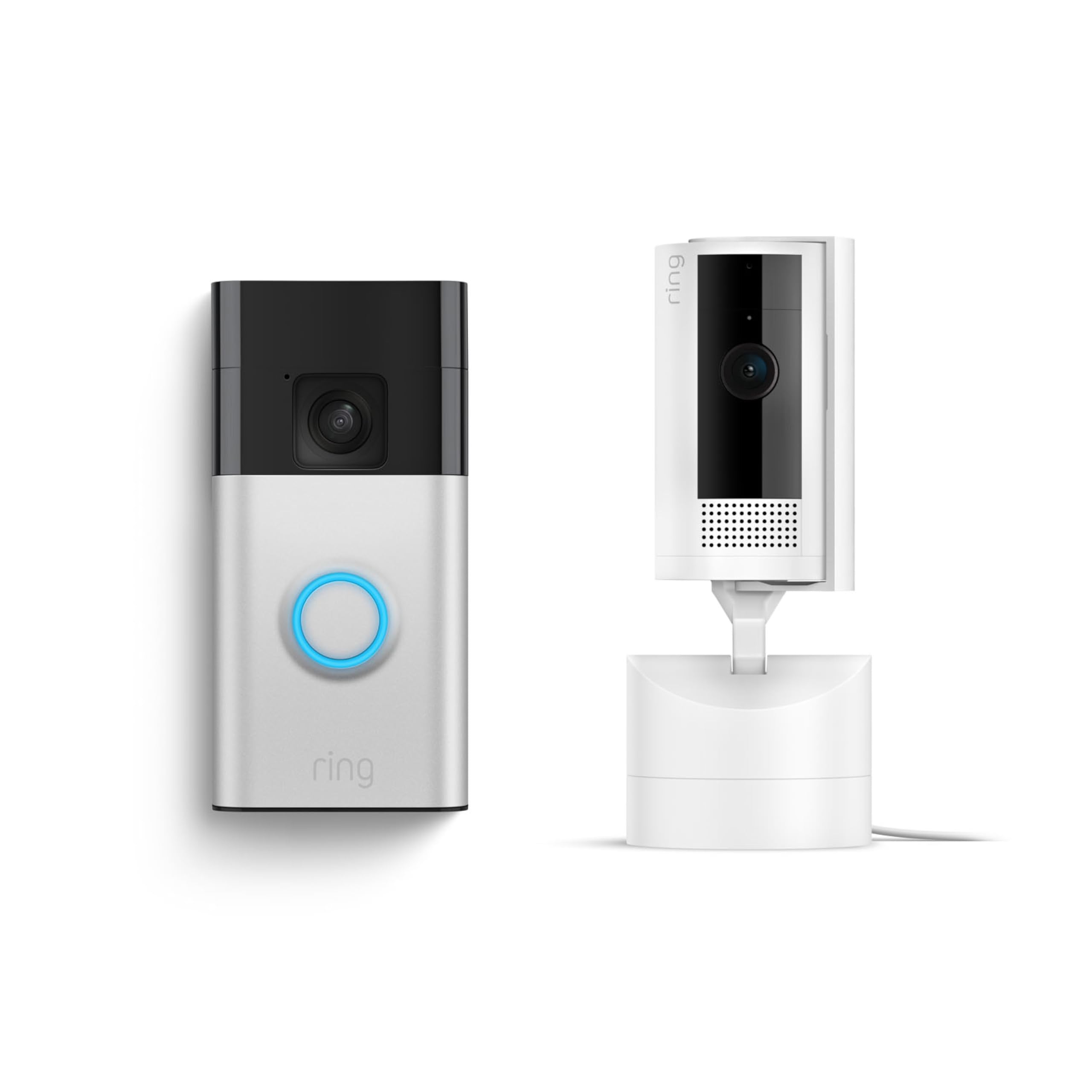 Ring Battery Video Doorbell & Pan-Tilt Indoor Security Camera (White) - Wireless Smart Home Security System for Front Door Monitoring & Indoor Pet/Baby Watching