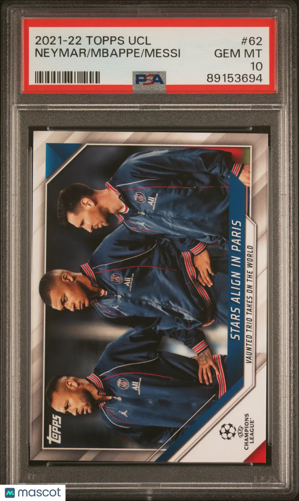 2021-22 Topps UEFA Champions League Soccer Cards - Messi, Mbappe, Neymar Stars Align in Paris PSA 10 Gem Mint - Perfect for Collectors, Investors & Soccer Fans