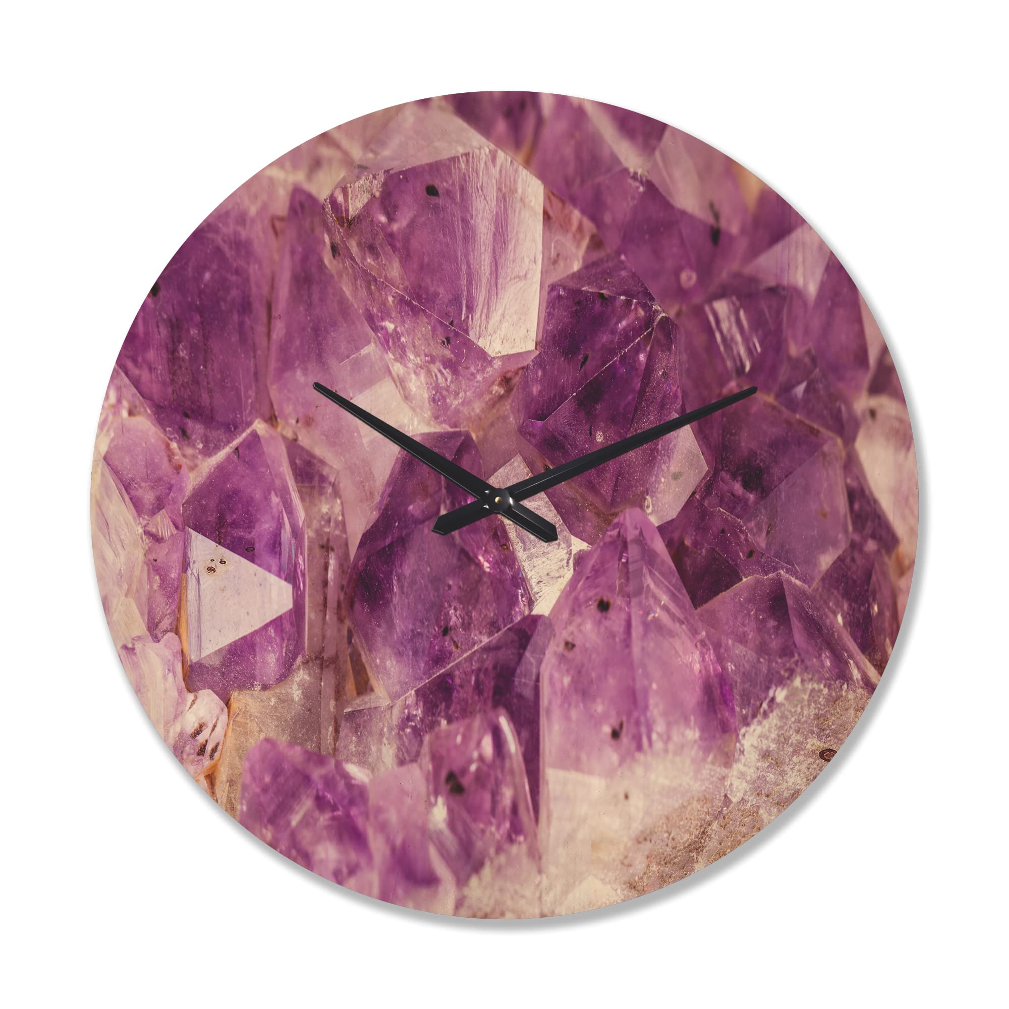 DesignQ 'Purple Macro Amethyst' Large Modern Wood Wall Clock - Oversized Decorative Wooden Clock for Living Room, Bedroom & Office Décor - Perfect for Home, Office & Gift Giving