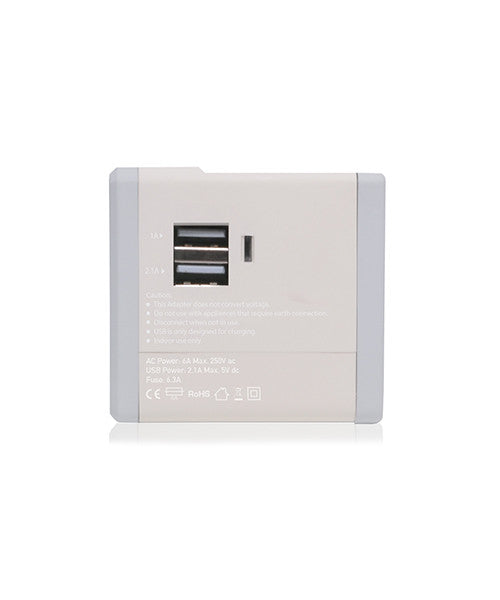Monocozzi Smighty Global Travel Adapter with 2.1A Dual USB Ports - Universal Power Converter for International Travel (US/EU/UK/AU) - Perfect for Charging Phones, Tablets & Laptops on Vacation or Business Trips