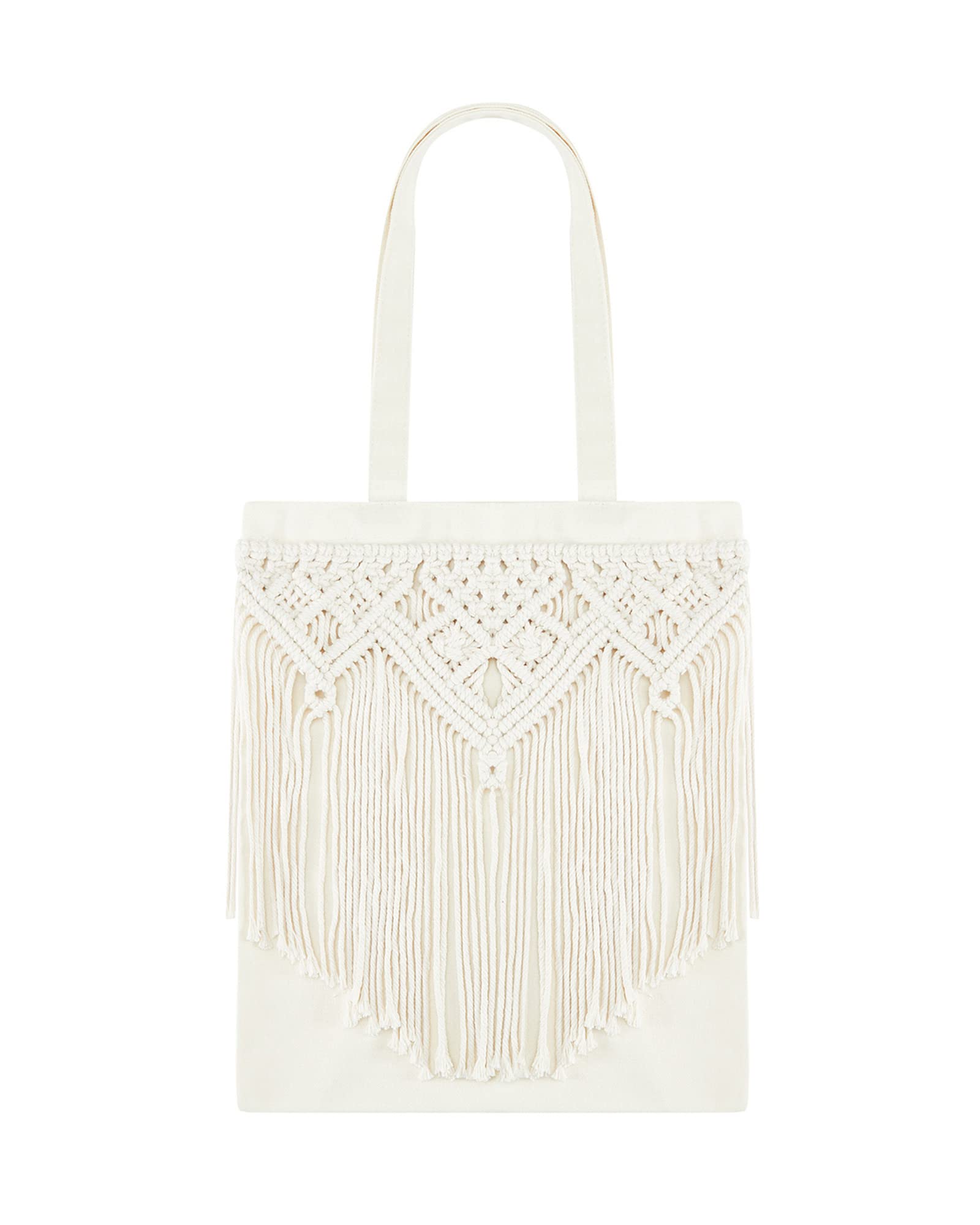 Stylish Women's Cotton Linen Tote Bag with Woven Crochet Fringe - Eco-Friendly Canvas Shoulder Bag for Work, School & Travel - Perfect for Shopping, Beach Days and Daily Commute