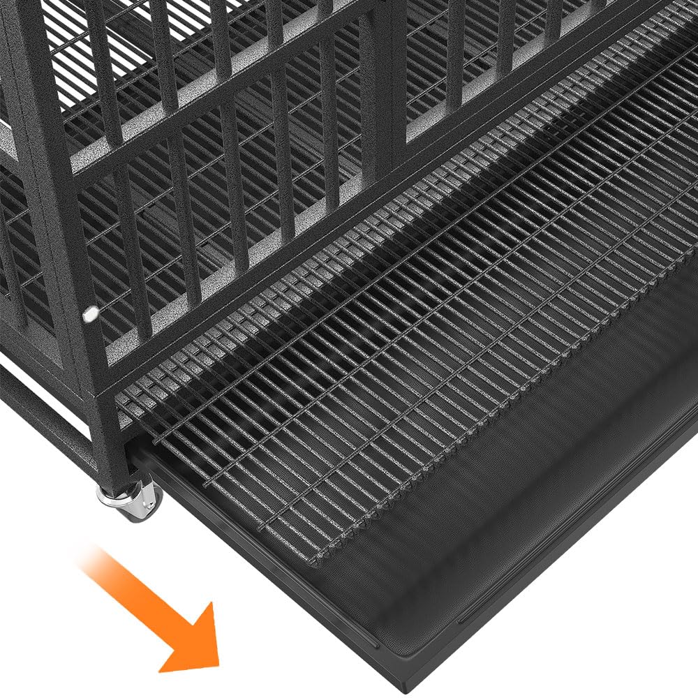 48/42/38 Inch Heavy Duty Dog Crate Cage with Wheels - Indestructible & Escape Proof Steel Kennel for Large Dogs - XL XXL Extra Large Pet Crate with Double Door, Sturdy Locks & Removable Tray - Perfect for Indoor Use, Travel & High Anxiety Dogs (Ideal for Home, Vet Visits & Car Trips)