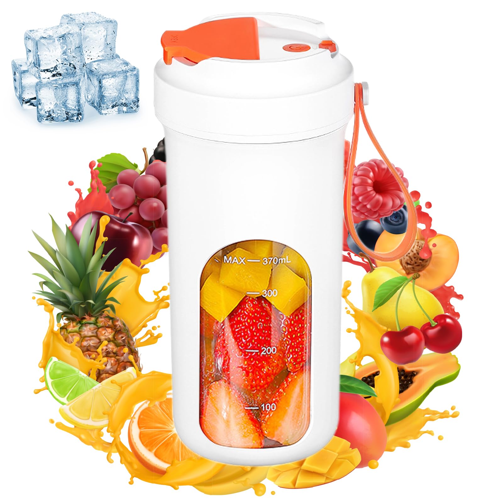 Portable USB Rechargeable Personal Blender - 13oz Mini Blender with 10 Blades for Smoothies, Shakes & Protein Drinks | Perfect for Office, Gym, Kitchen & Travel (White)