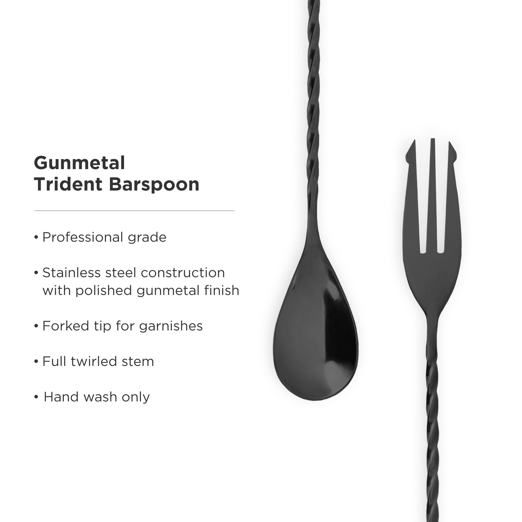 Warren Trident Bar Spoon - Premium Stainless Steel Cocktail Mixing Spoon for Bartenders - Perfect for Mixing, Stirring, and Layering Drinks at Home Bars, Cocktail Parties, and Professional Bartending