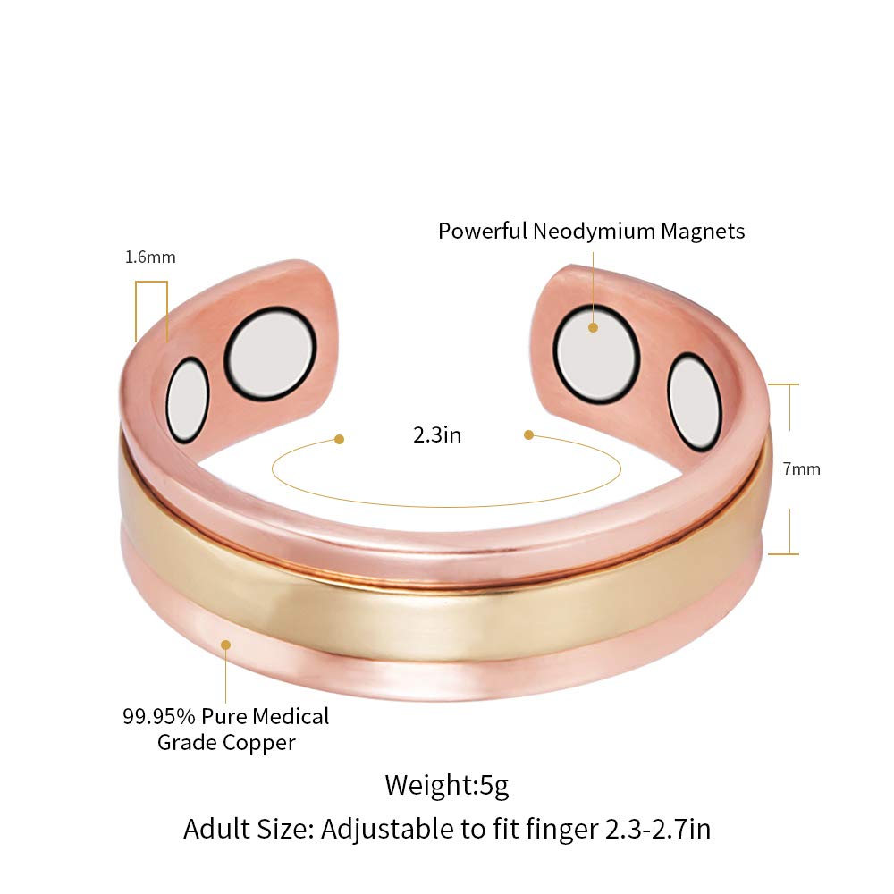 Magnetic Copper Ring Set - 4 Adjustable Rose Gold Magnetic Rings for Men & Women - Arthritis Pain Relief Jewelry - Perfect for Daily Wear, Gifts & Therapy
