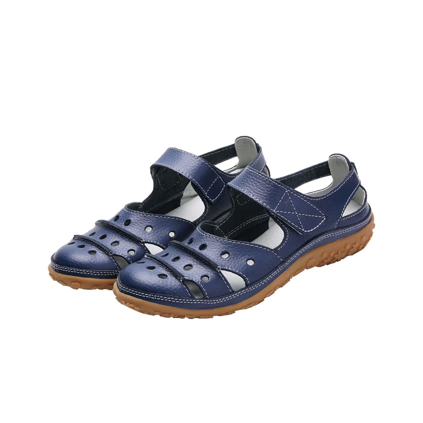 Comfortable Women's Wedge Sandals - Summer Casual Hollow Hole Closed Toe Hook and Loop Design - Lightweight Non-Slip Outdoor Shoes for Walking, Travel & Beach Vacations