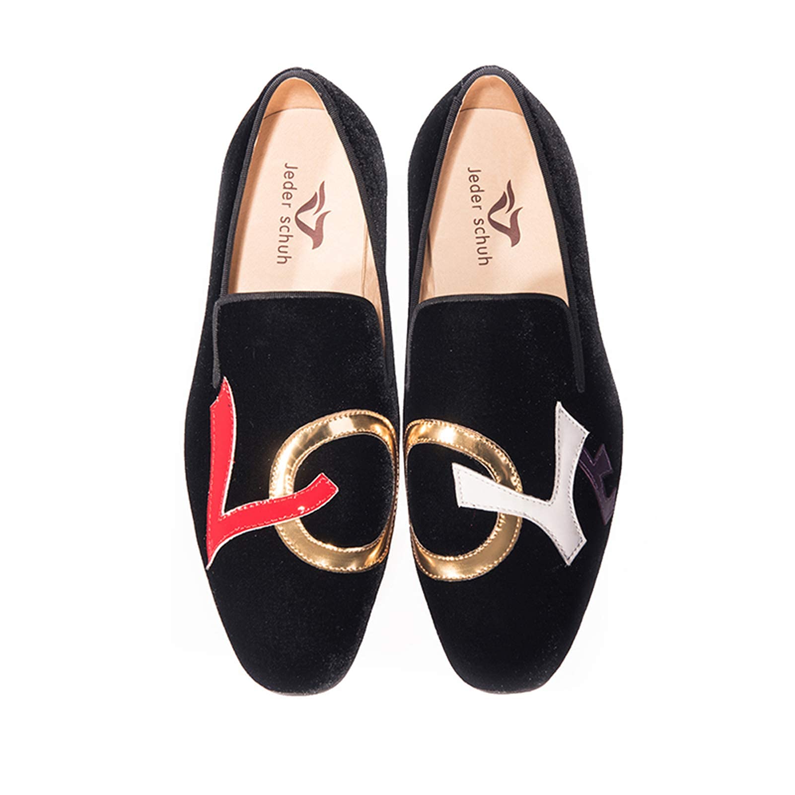 Handmade Black Velvet Loafers for Men - Premium Wedding & Party Shoes - Comfortable Smoking Slippers with Love Letter Design - Perfect for Formal Events, Date Nights & Special Occasions