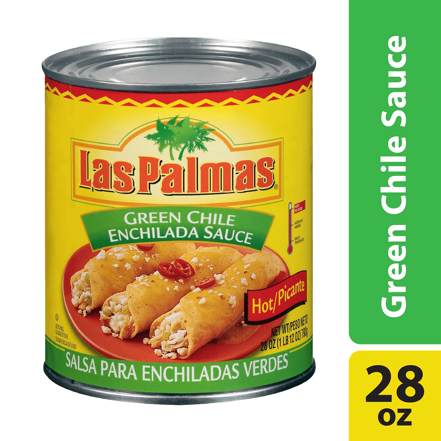 Authentic Las Palmas Green Chile Enchilada Sauce - Hot & Spicy 28oz (Pack of 12) - Perfect for Mexican Dishes, Tacos, Burritos & Home Cooking