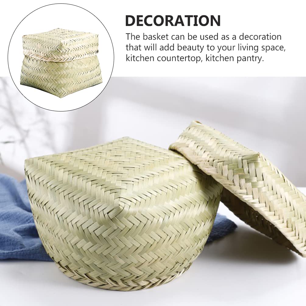 DOITOOL Bamboo Woven Bread Basket with Lid - Natural Handwoven Storage Basket for Bread, Snacks, Fruits & Vegetables | Perfect for Kitchen Counter, Dining Table, Picnic & Farmhouse Decor