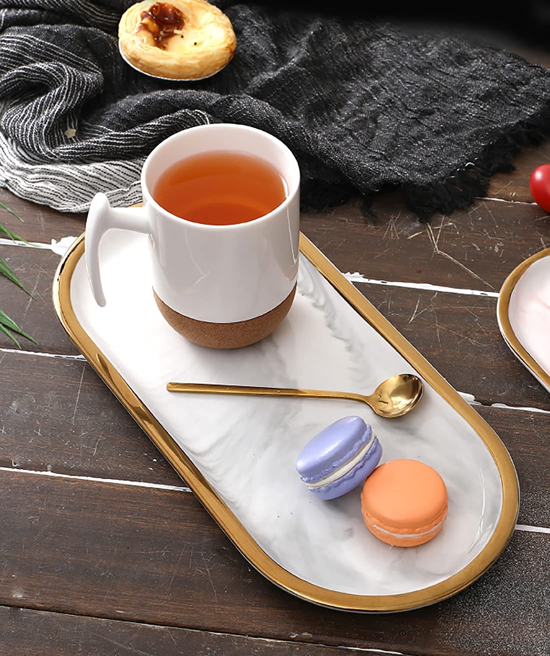 TOPZEA 2 Pack 10 Inch Ceramic Vanity Trays - Elegant Marble Oval Bathroom Organizer with Gold Trim for Jewelry, Perfume & Soap | Perfect for Sink Countertop, Dresser Decor & Candle Holder Display