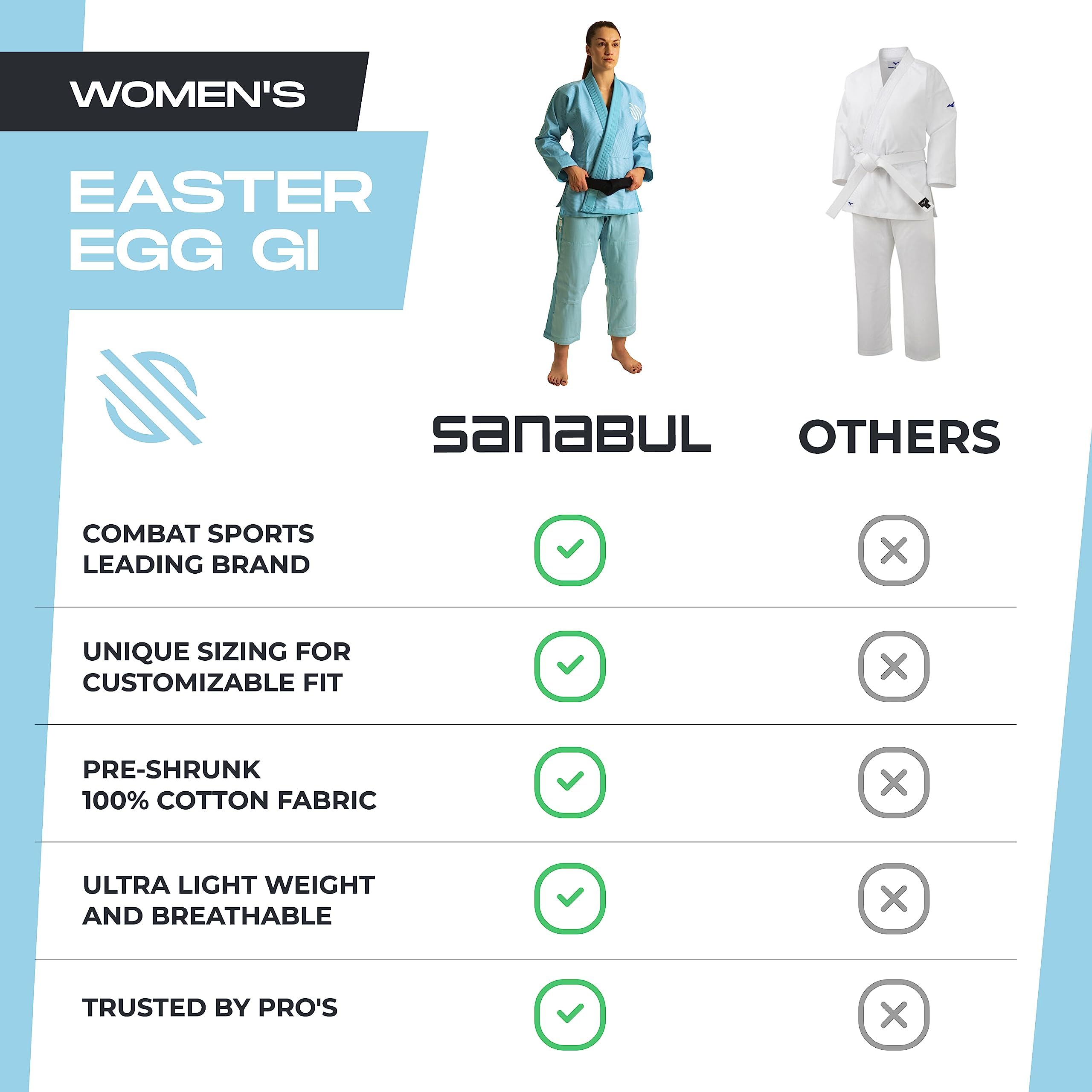 Sanabul Women's Premium Brazilian Jiu Jitsu Gi - Lightweight BJJ Uniform for Training & Competition - Perfect for Easter Egg BJJ Events, MMA & No-Gi Transition Practice