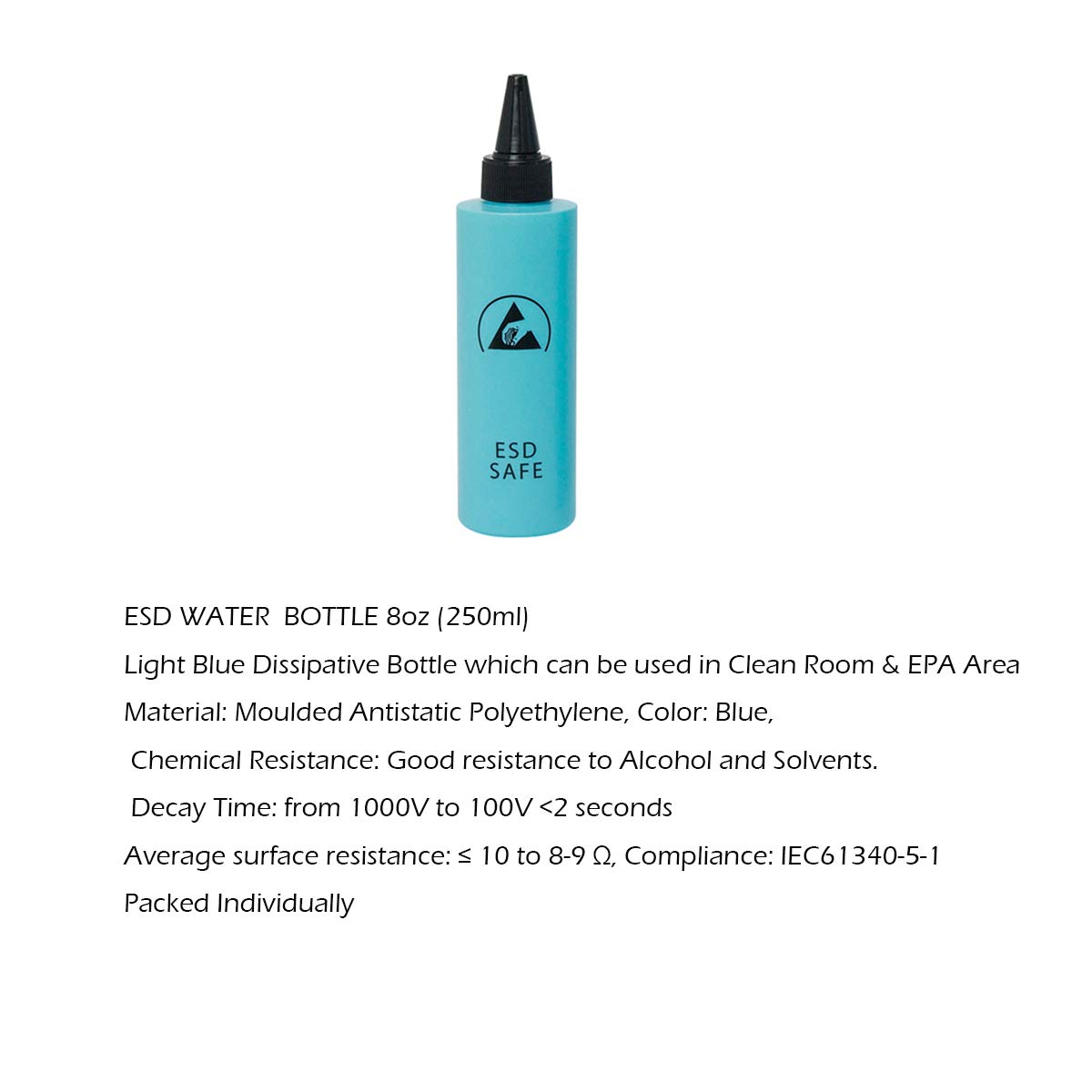 ESD Safe Squeeze Bottle 250ml - Static Dissipative Chemical Dispenser for Alcohol, Acetone & Solvents - Blue Squirt Water Bottle (Pack of 1) - Perfect for Electronics Labs, Industrial Cleaning & Liquid Transfer