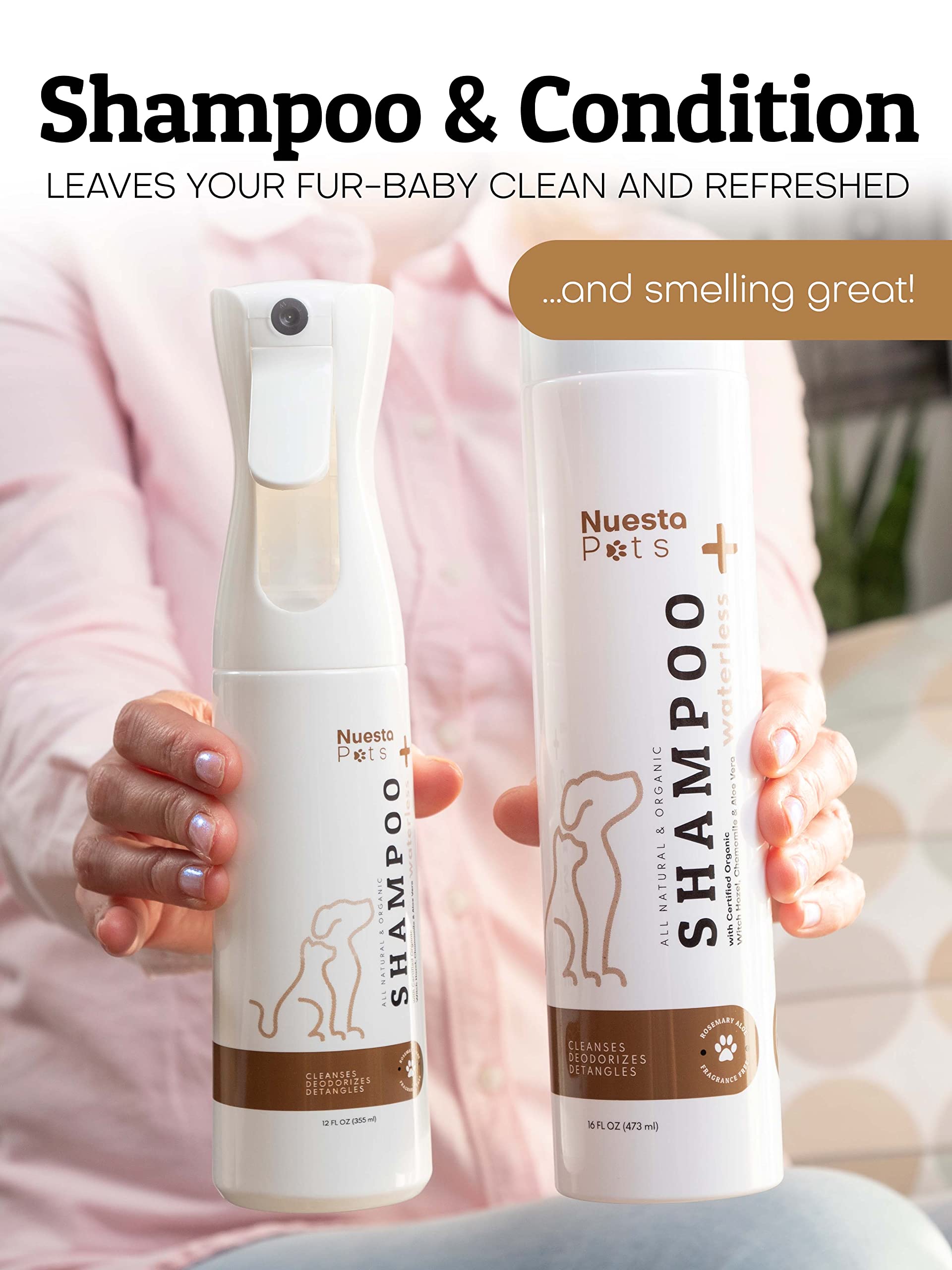 Hypoallergenic Waterless Shampoo for Dogs & Cats with Sensitive Skin - Oatmeal & Aloe Vera No-Rinse Pet Shampoo, Moisturizer, Conditioner & Deodorizer - Gentle Rinse-Free Bath Solution for Puppies, Kittens & Allergies - Perfect for Travel, Grooming & Quick Cleanups