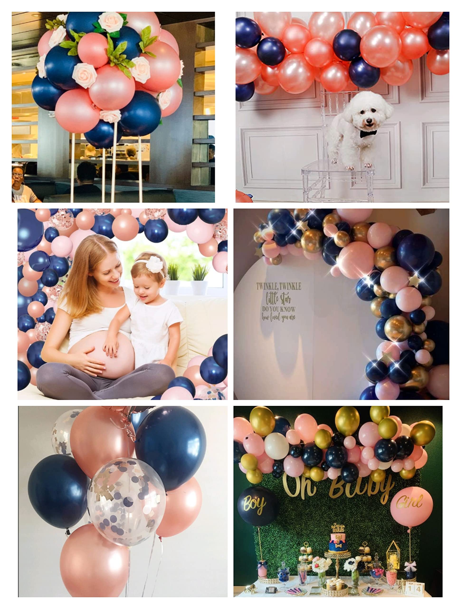 25pcs Navy Blue Rose Gold White Confetti Balloons - Birthday Party Decorations for Women, Wedding, Baby Shower & Gender Reveal - Perfect for Indoor/Outdoor Celebrations