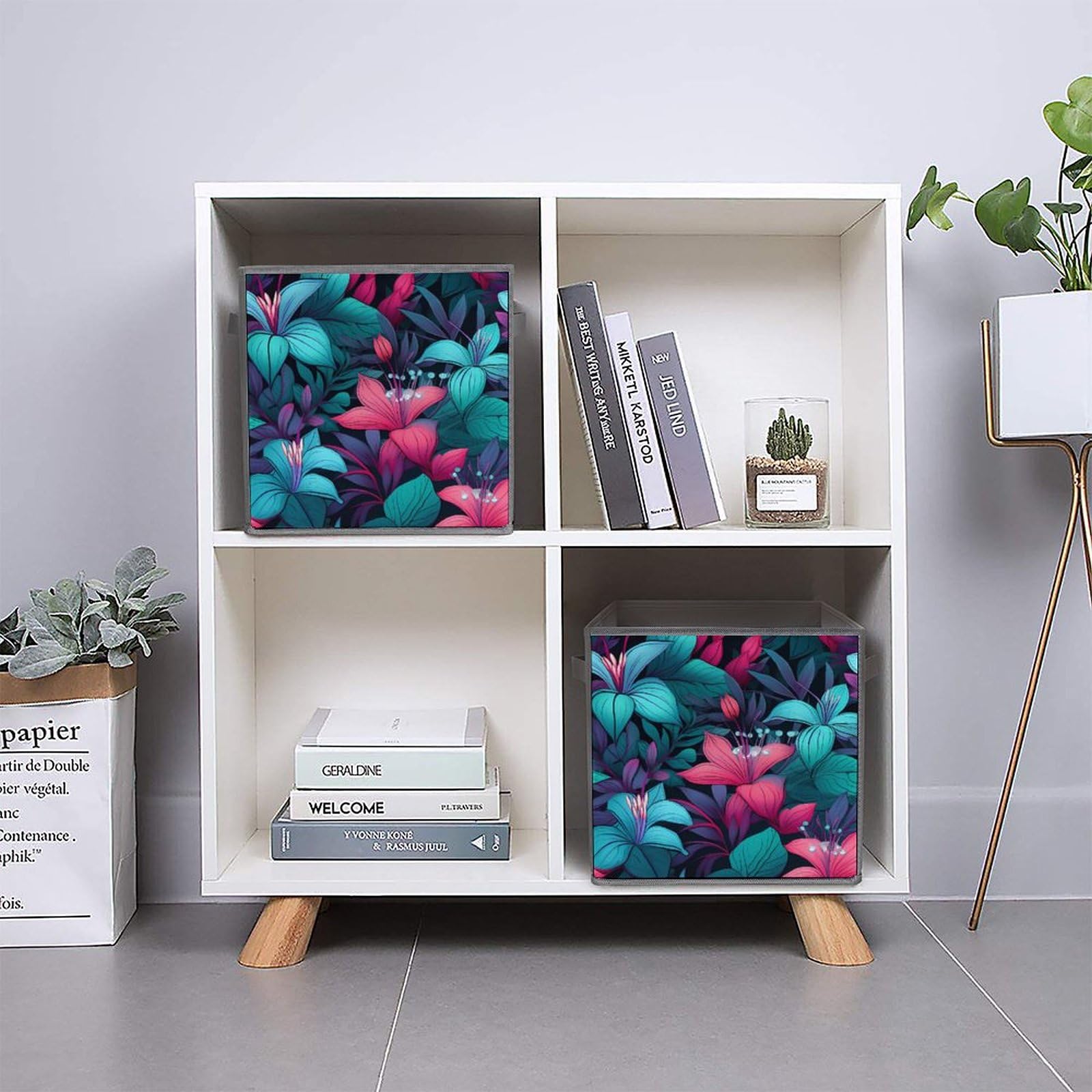 Foldable Storage Cubes with Handles - Tropical Flowers Organizer for Home & Office