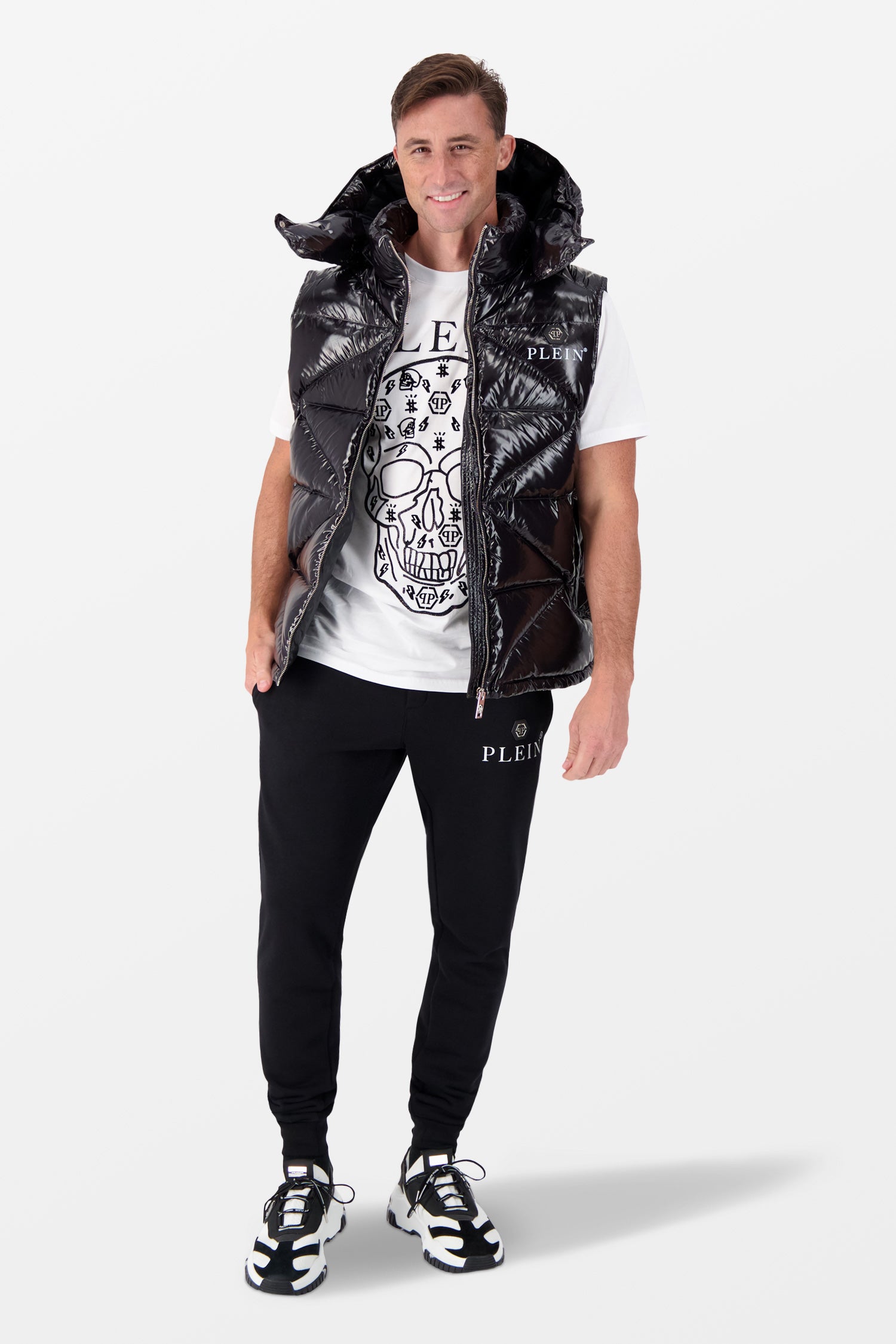 Philipp Plein Black Sleeveless Quilted Down Jacket for Women - Lightweight Winter Puffer Vest with Hexagon Stitching - Perfect for Outdoor Activities & Fashion Layering