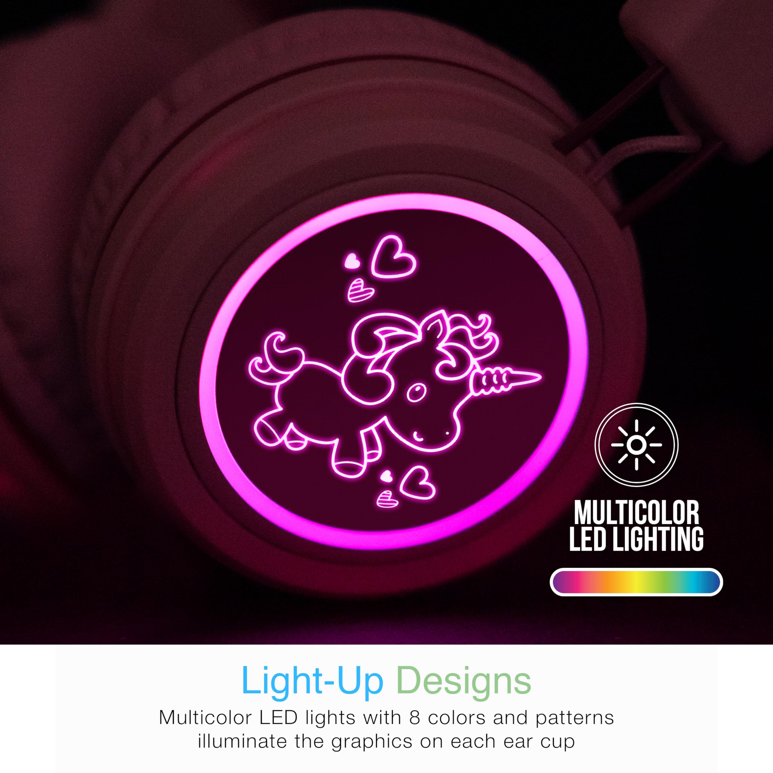 MEE audio KidJamz KJ55BT Bluetooth Wireless Kids Headphones with LED Lights - 85dB Volume Limiter, Built-in Mic & 40H Battery - Safe Listening Headphones for Children - Perfect for School, Online Learning, iPhone, iPad, Tablet & Travel (Pink)