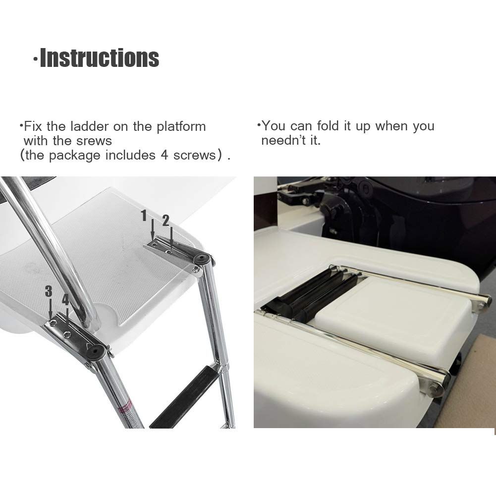 3 Step Boat Ladder - 304 Stainless Steel Telescoping Folding Pontoon Boat Ladder | Dock & Swim Ladder for Marine Boat, Yacht | Perfect for Swimming, Boarding & Water Sports