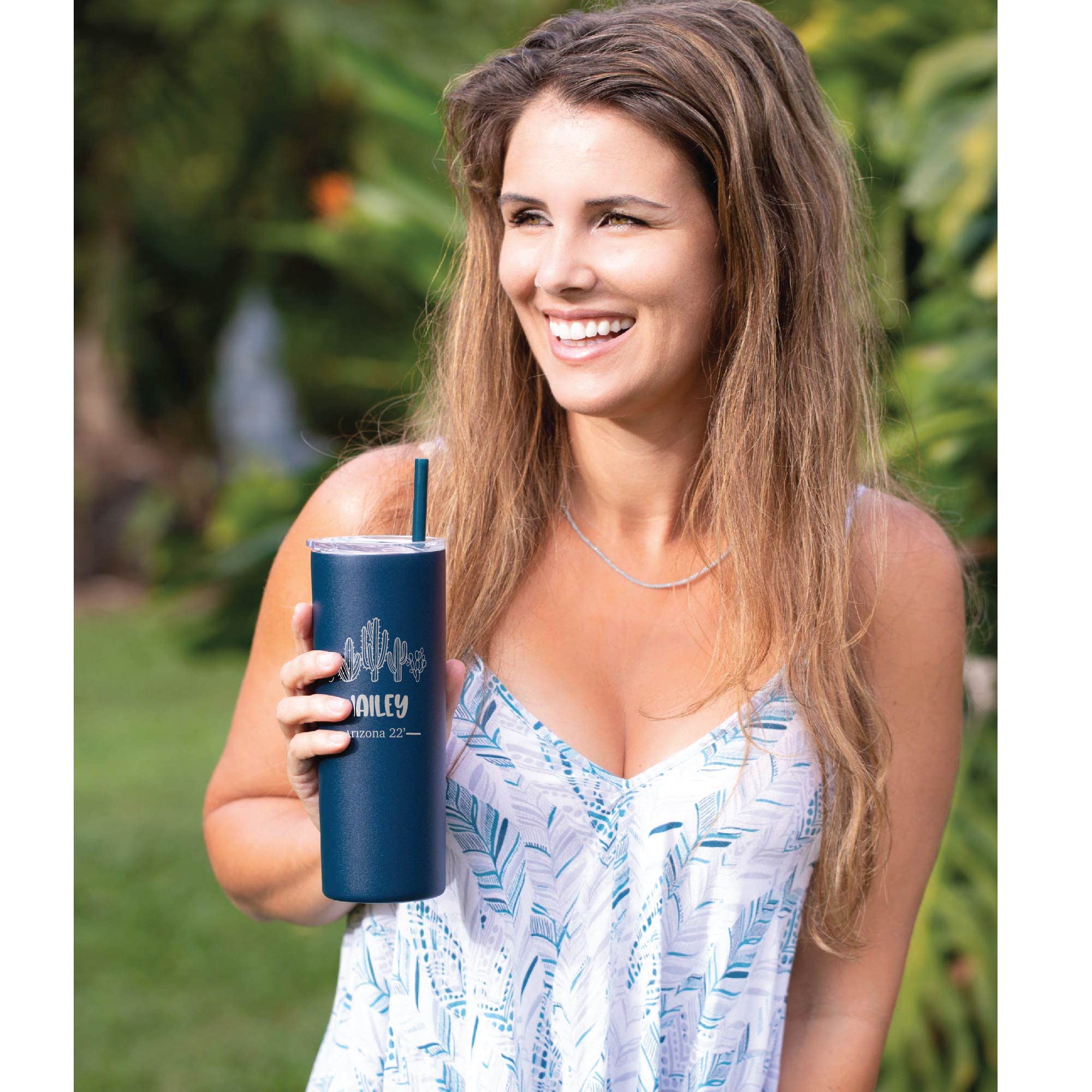 AVITO Personalized Cactus Tumbler - 20oz Vacuum Insulated Stainless Steel Cup with Lid & Straw - Laser Engraved Custom Name - Perfect for Office, Gym & Outdoor Activities