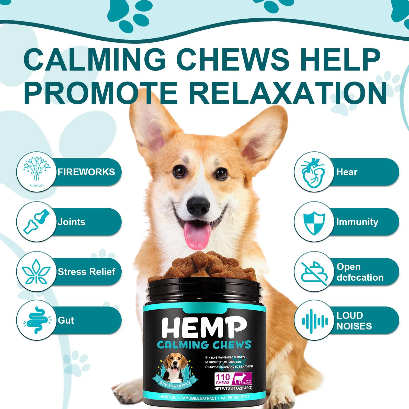 Yecuce Calming Chews for Dogs - Anxiety & Stress Relief Treats with Beef Flavor (110 Count) - Helps Reduce Barking, Separation Anxiety, Thunder & Travel Stress - Perfect for Nervous Dogs During Storms, Vet Visits, and Car Rides
