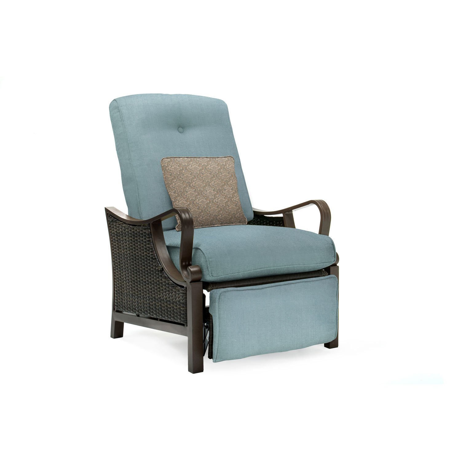 Hanover Ventura Brown Wicker Outdoor Recliner Chair with Cushions & Accent Pillow - All-Weather Patio Lounge Chair with Rust-Resistant Steel Frame - Perfect for Deck, Backyard, Poolside & Garden Relaxation