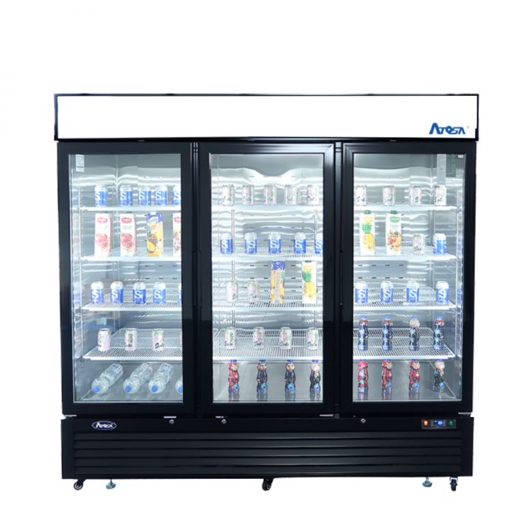 Atosa MCF8728GR Commercial 3 Glass Door Bottom Mount Freezer - Black | Energy Efficient Restaurant & Grocery Store Freezer for Ice Cream, Frozen Food Storage