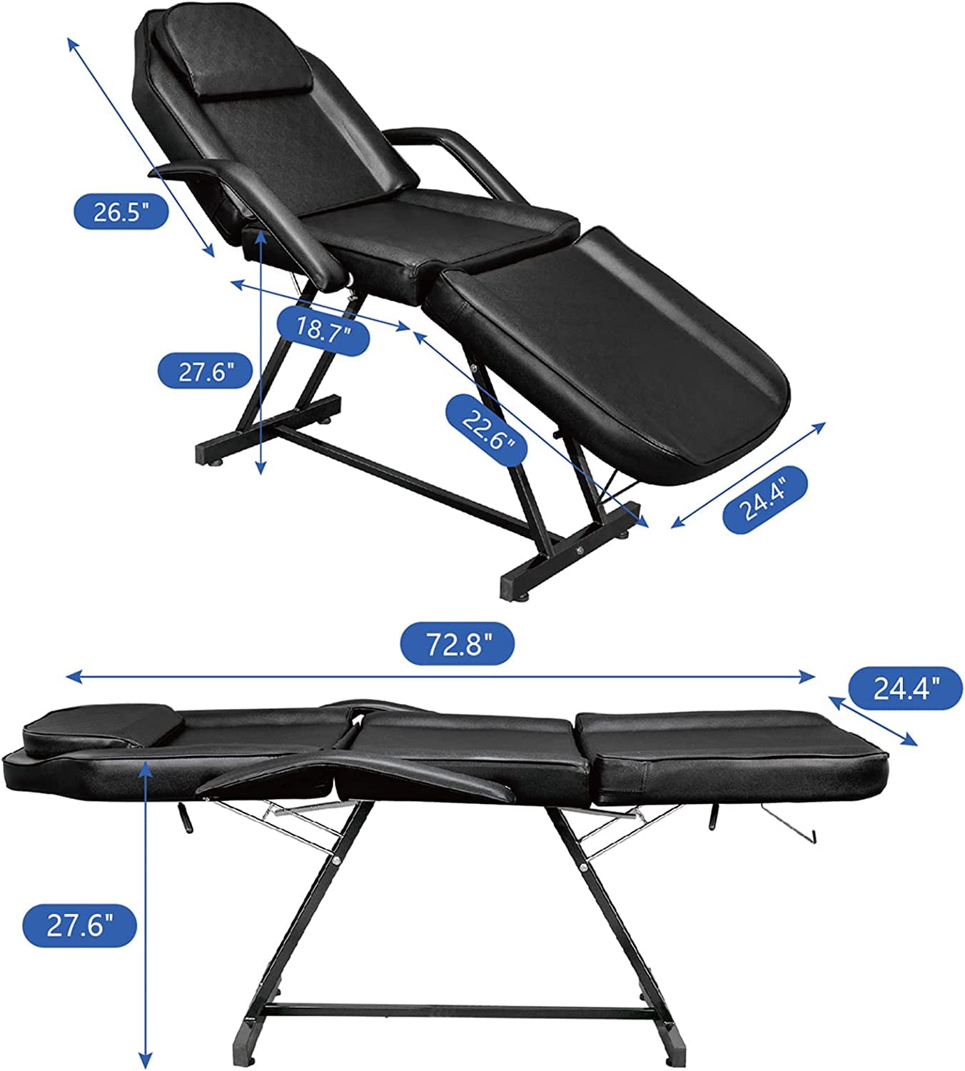 3-Section Adjustable Massage Table with 360° Rotating Stool - Professional Beauty Bed with Detachable Armrest & Headrest for Spa, Salon, and Home Massage Therapy | Perfect for Facial Treatments, Body Massage, and Relaxation Sessions