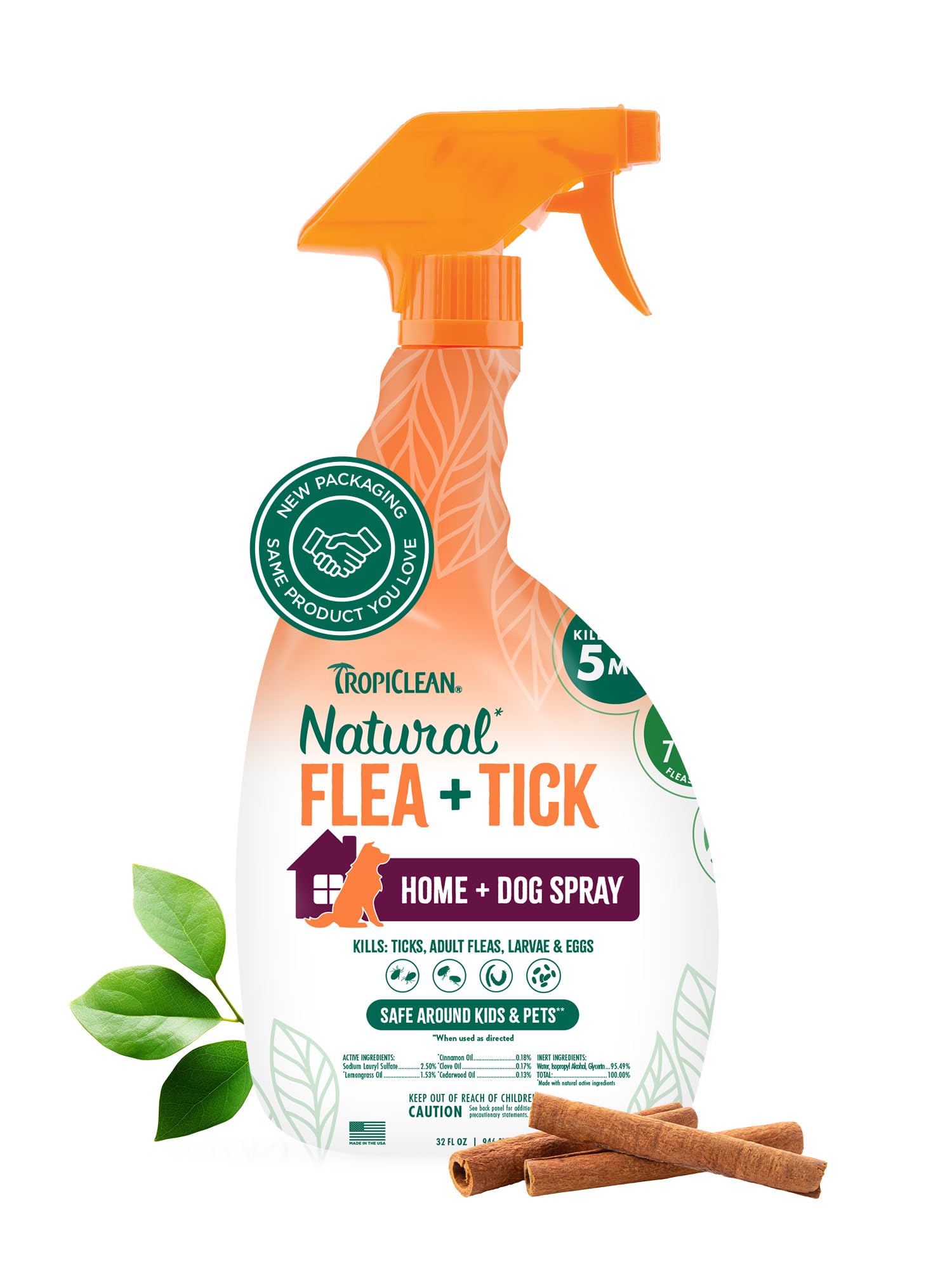 TropiClean Max Strength Flea & Tick Spray for Dogs & Cats | Safe, Natural Pest Control for Home | Kid & Pet Friendly | Made in USA | 32oz Bottle | Ideal for Indoor & Outdoor Use on Furniture, Bedding & Yards