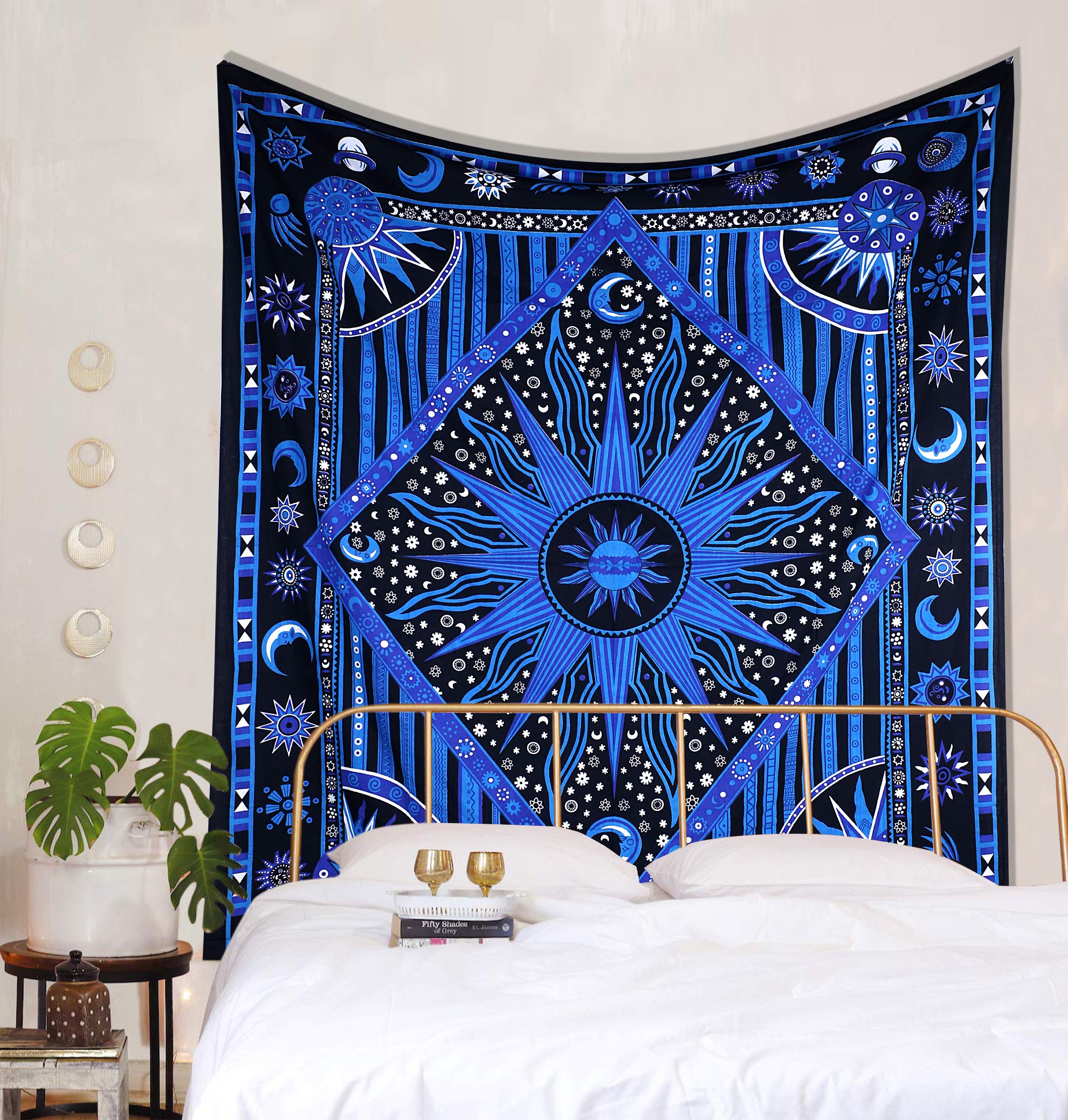Celestial Tie Dye Moon Tapestry - Blue Boho Wall Hanging for Bedroom & Dorm Decor