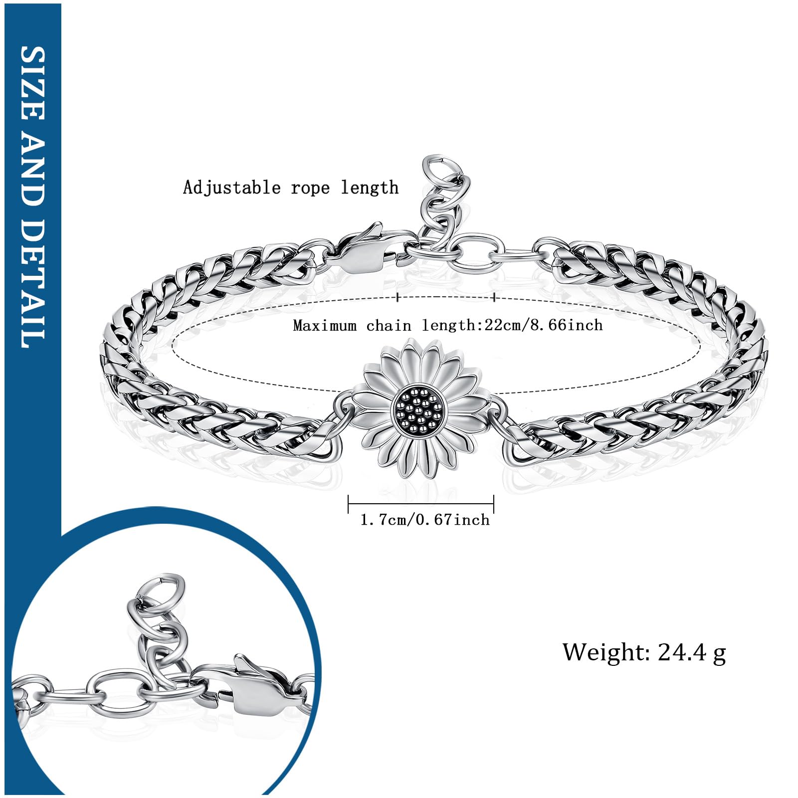 Sunflower Urn Bracelet for Ashes - Memorial Jewelry for Women - Adjustable Stainless Steel Bangle - Perfect for Pet & Human Keepsakes