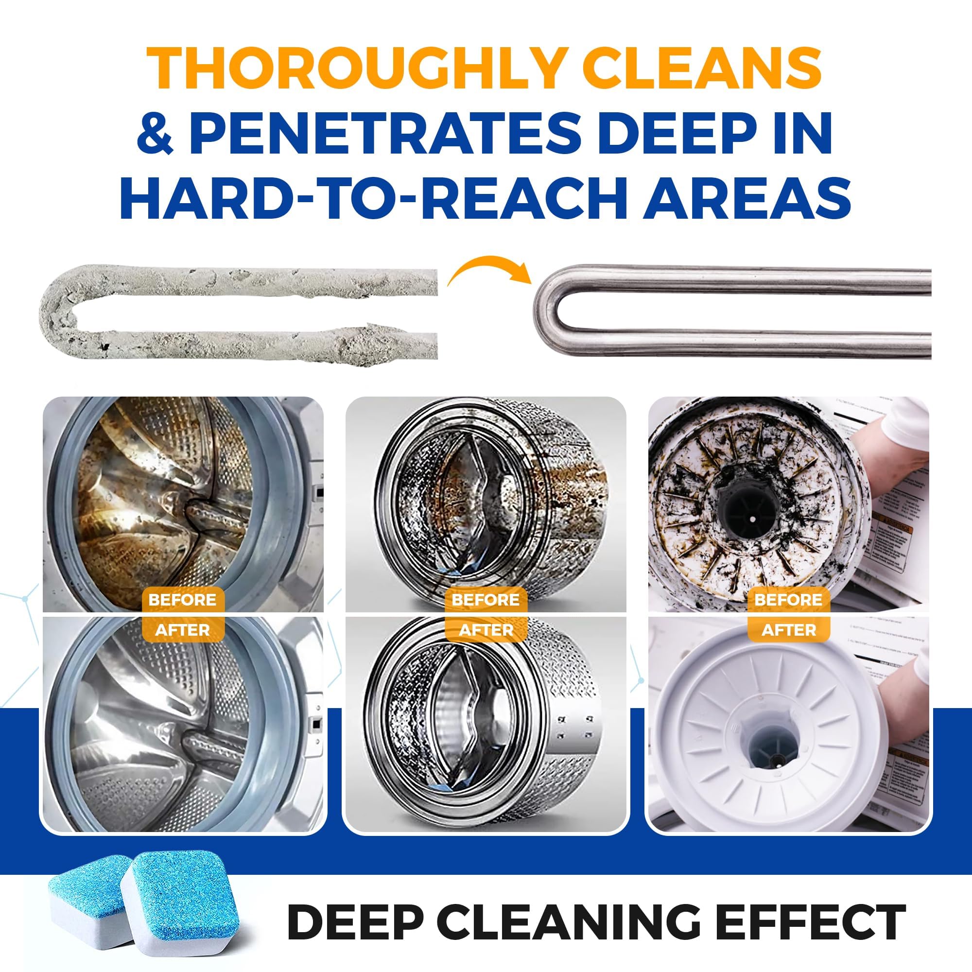 24-Pack Washing Machine Cleaner Tablets | Powerful Descaler & Deodorizer for HE Front Load & Top Load Washers | Septic Safe, Eco-Friendly Deep Clean | Removes Mold & Odors from Drum & Tub Seal | Year Supply | Ideal for Laundry Room Maintenance & Appliance Care