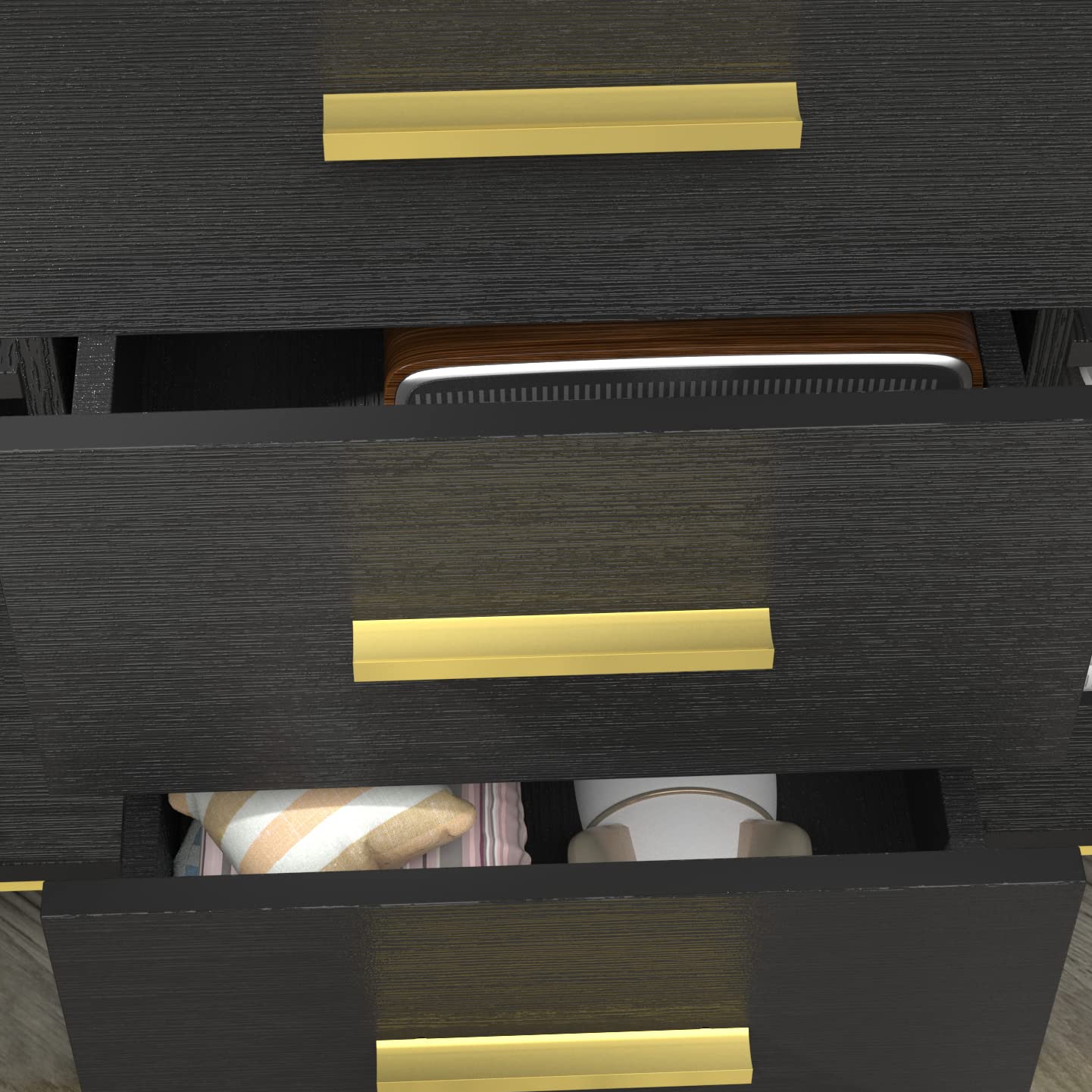 Modern Sideboard Buffet Cabinet with 3 Drawers & 2 Doors - Wood Storage Console with Metal Legs for Living Room, Dining Room & Entryway - Black (47.2
