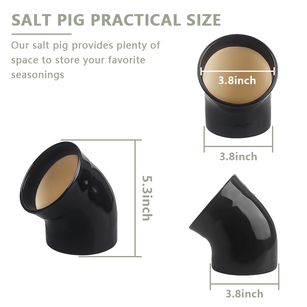 Modern Minimalist Ceramic Salt Pig - Dishwasher Safe Salt Cellar with Wide Opening for Easy Seasoning Access - Stylish Black Countertop Salt Holder for Kitchen, Dining & Cooking Use