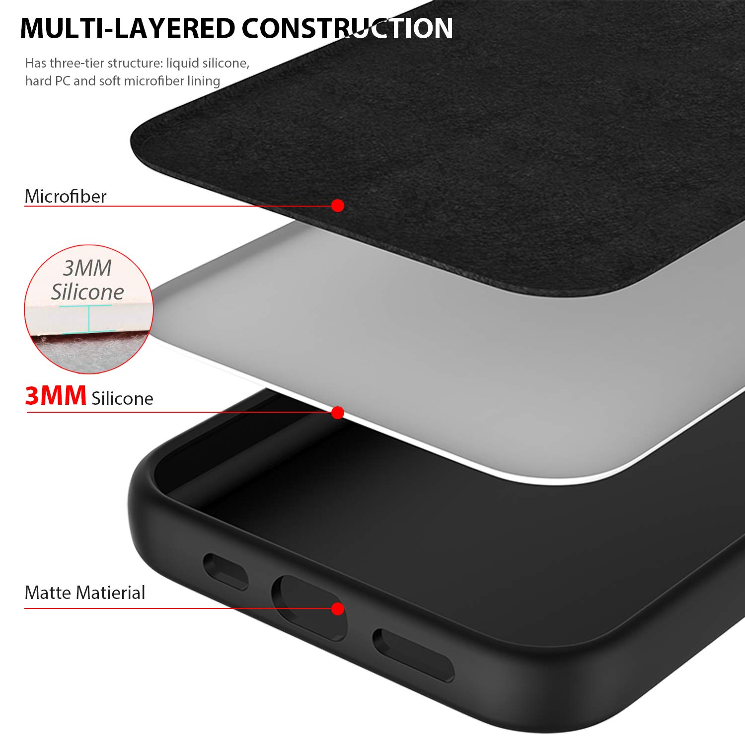 Zuslab Nano Silicone Case for Apple iPhone 12 Pro Max - Liquid Silicone Rubber Shockproof Soft Full Protection Cover (Black) | Perfect for Everyday Use, Travel & Drop Protection