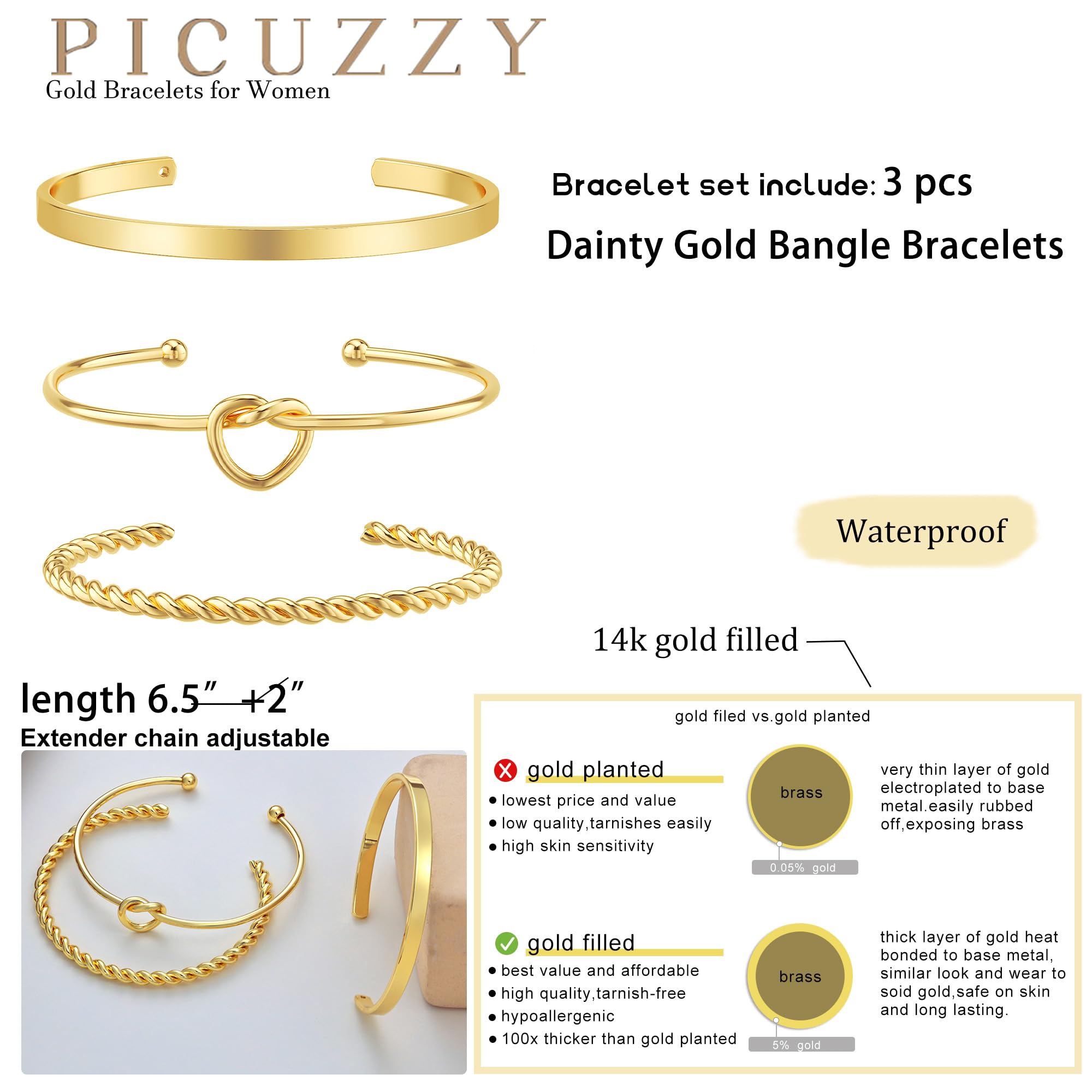14K Gold Plated Bracelet Set for Women - 5pcs Adjustable Dainty Bangles & Link Cuffs, Non-Tarnish Gold Jewelry | Perfect for Christmas Gifts, Birthday, Anniversary & Everyday Wear
